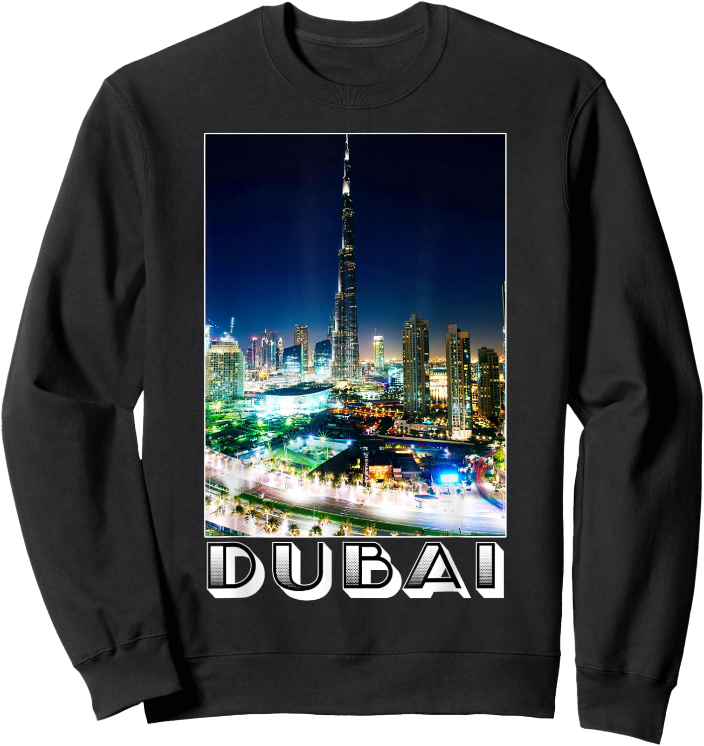 Dubai Cityscape at Night Burj Khalifa Tower - Dubai Tourist Sweatshirt - Sweatshirt | Black
