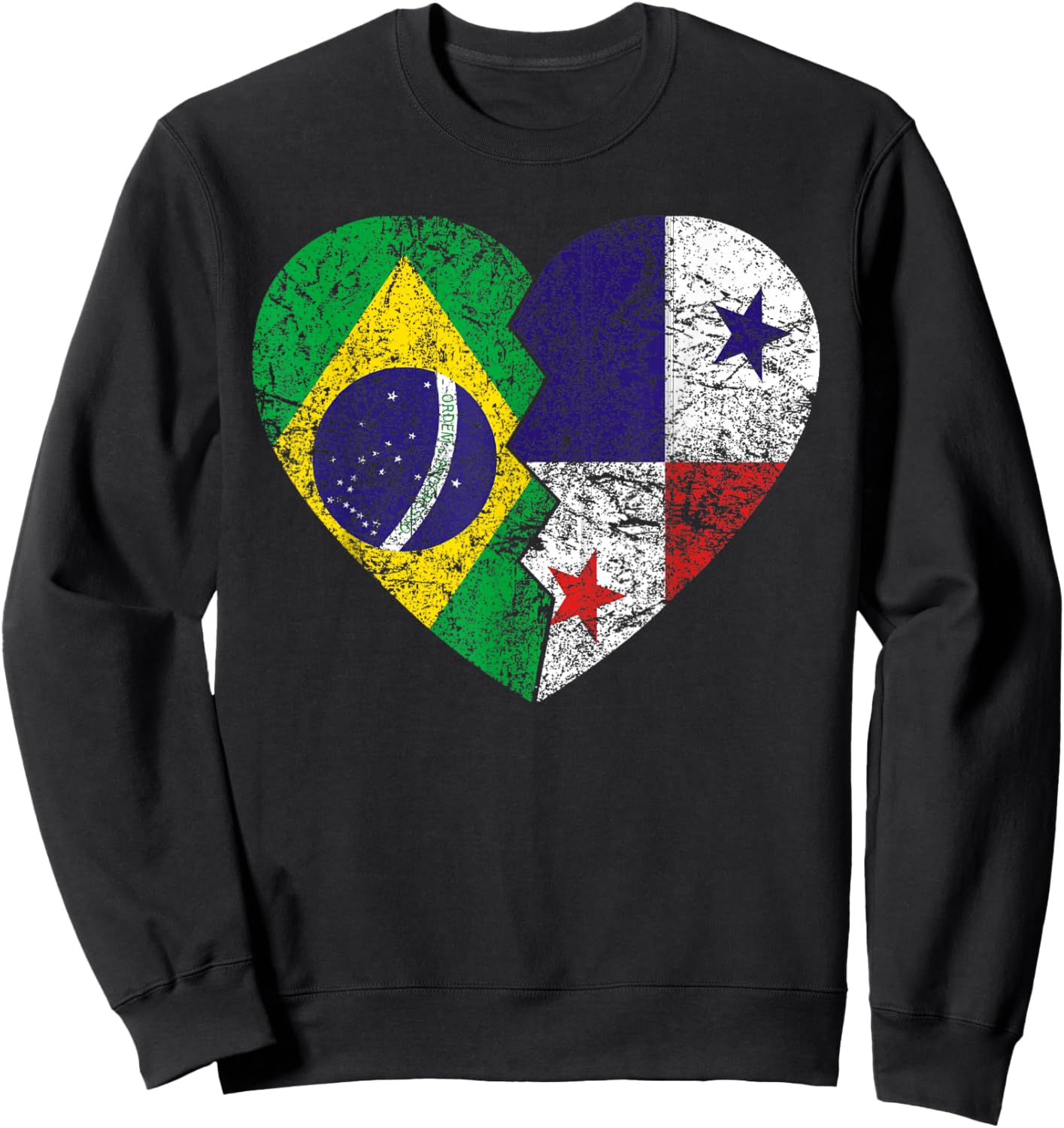 Panamanian Brazilian Flags Heart | Brazil Panama Roots Sweatshirt - Sweatshirt | Black