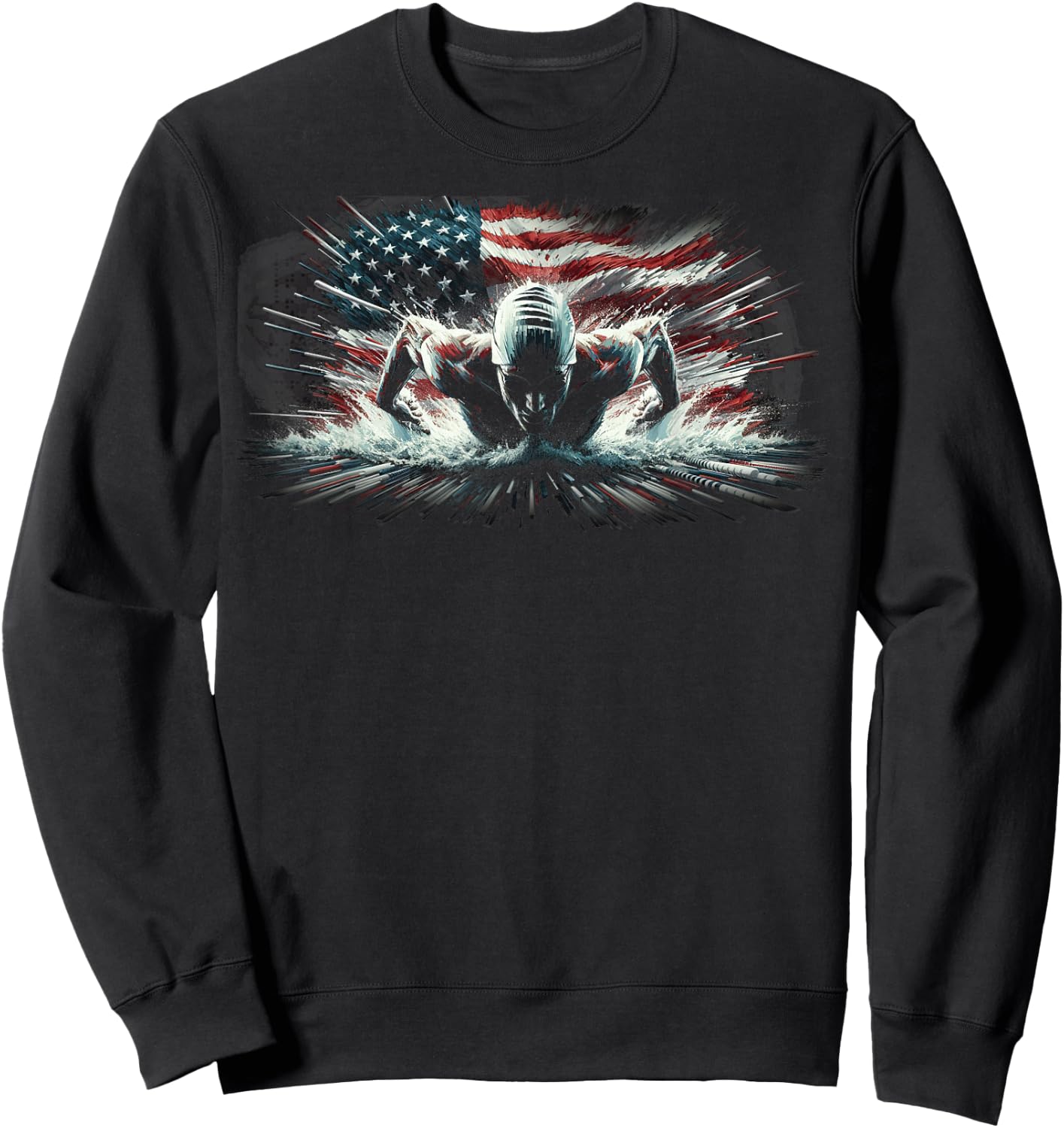 Vintage american flag swim swimmer funny swimming Sweatshirt - Sweatshirt | Black