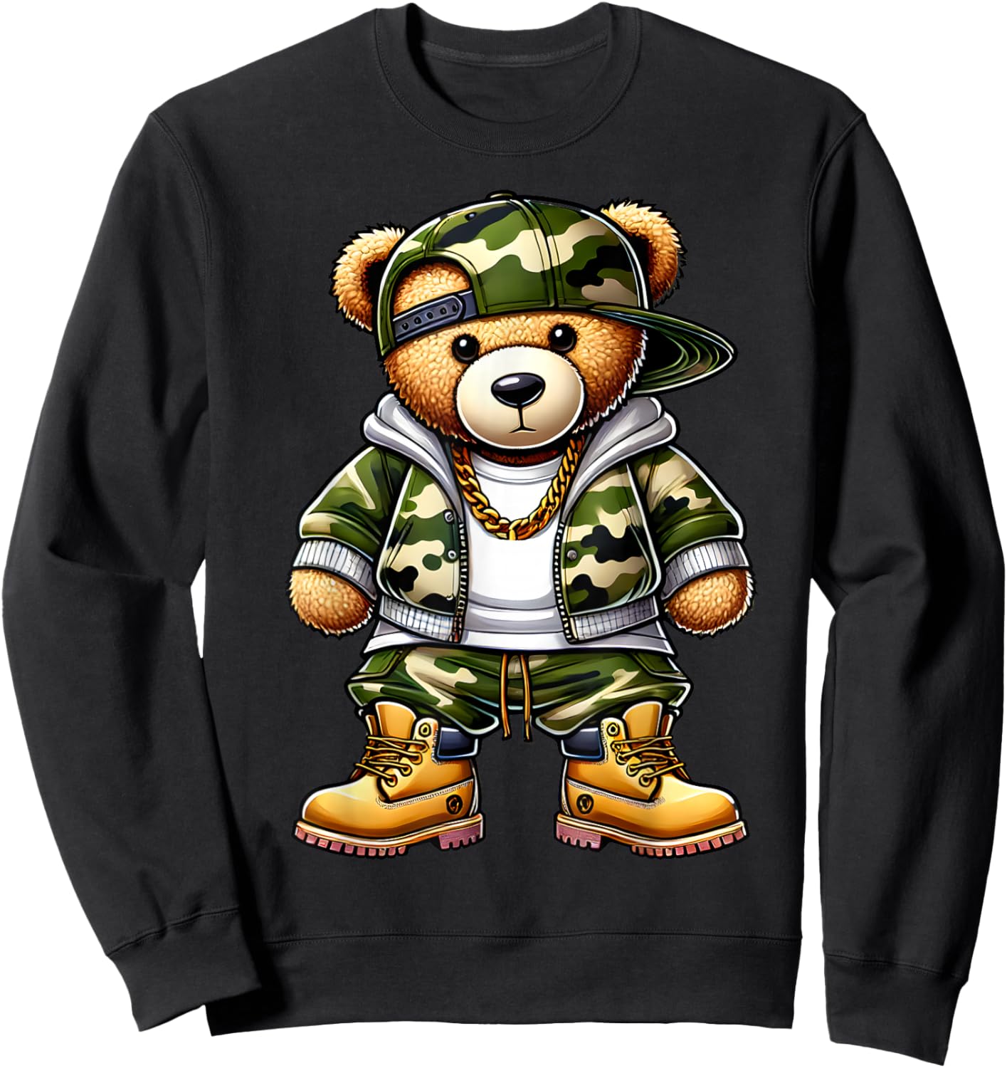 Camo Hip Hop Teddy Bear Camouflage Gangsta Streetwear Hustle Sweatshirt - Sweatshirt | Black