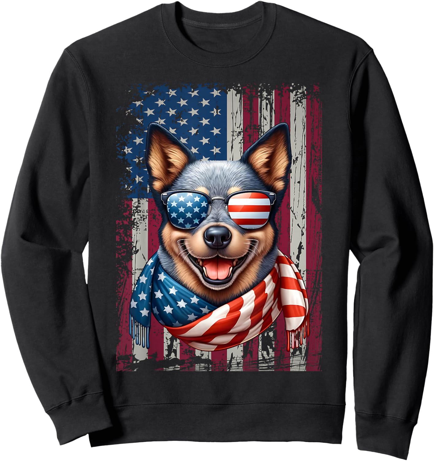 Australian Cattle Dog Lover US Flag 4th Of July Patriotic Sweatshirt - Sweatshirt | Black