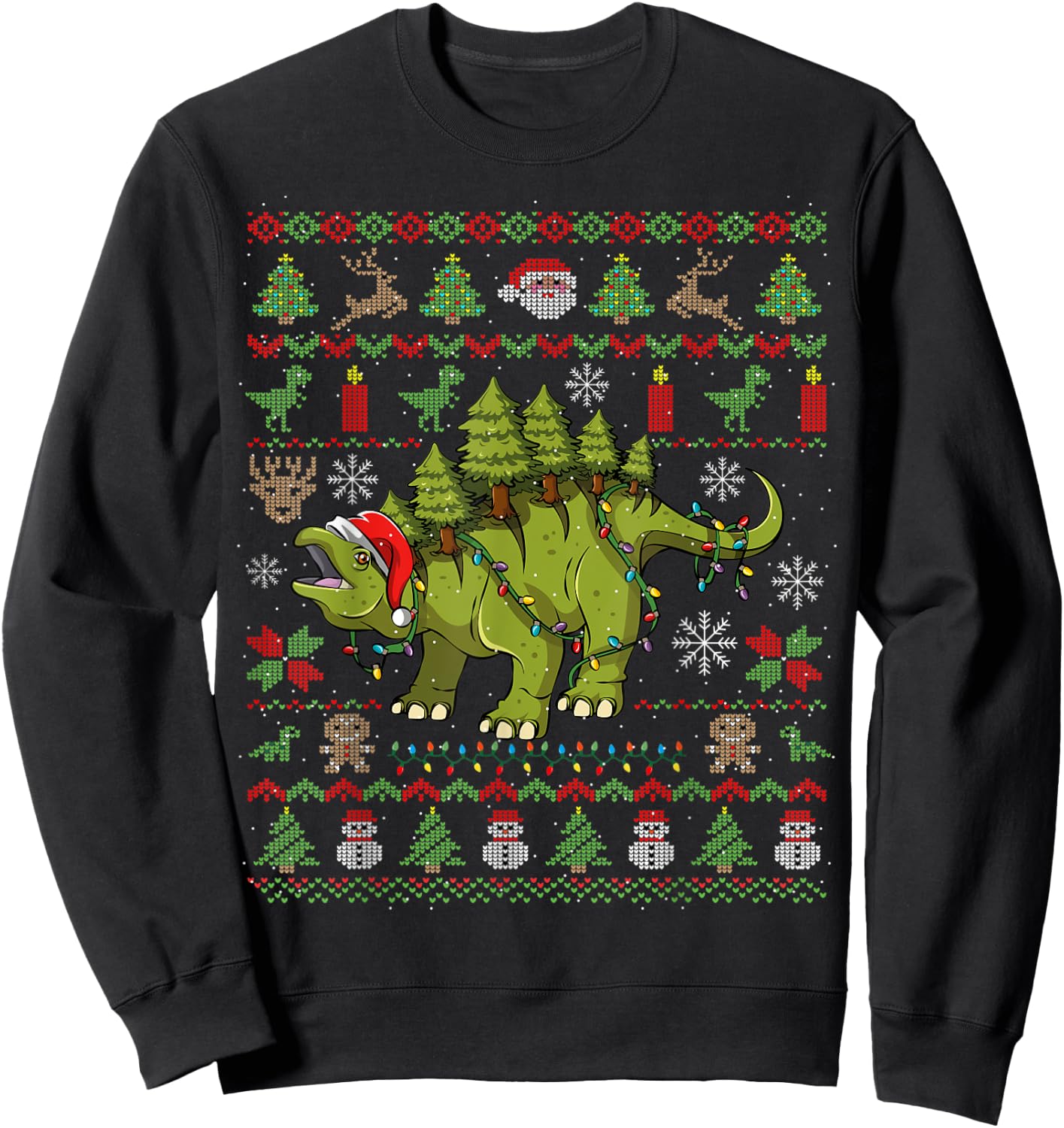 Stegosaurus Ugly Christmas Dinosaur Dino Sweatshirt - Sweatshirt | Black