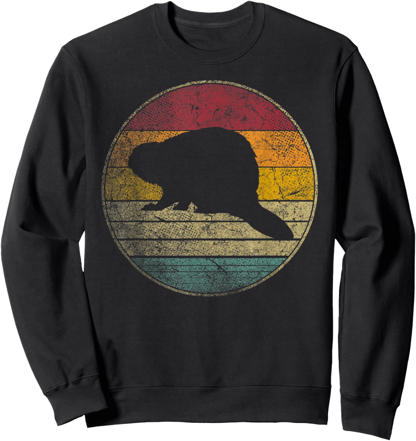 Beaver Nature Outdoors Vintage Distressed Retro Silhouette Sweatshirt - Sweatshirt | Black
