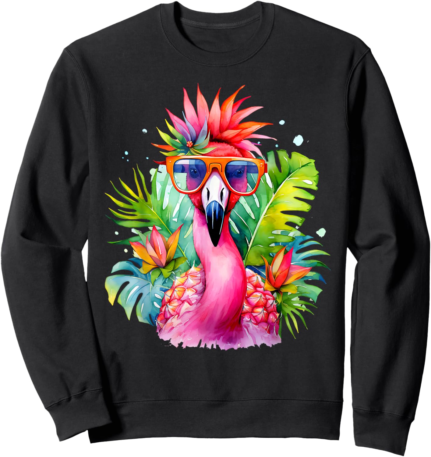 Pink Flamingo Party Tropical Bird with Sunglasses Holiday Sweatshirt - Sweatshirt | Black