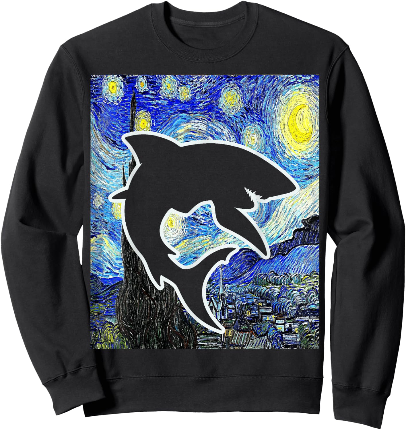 Shark Starry Night Shark Lover Selachimorphaphile Sweatshirt - Sweatshirt | Black