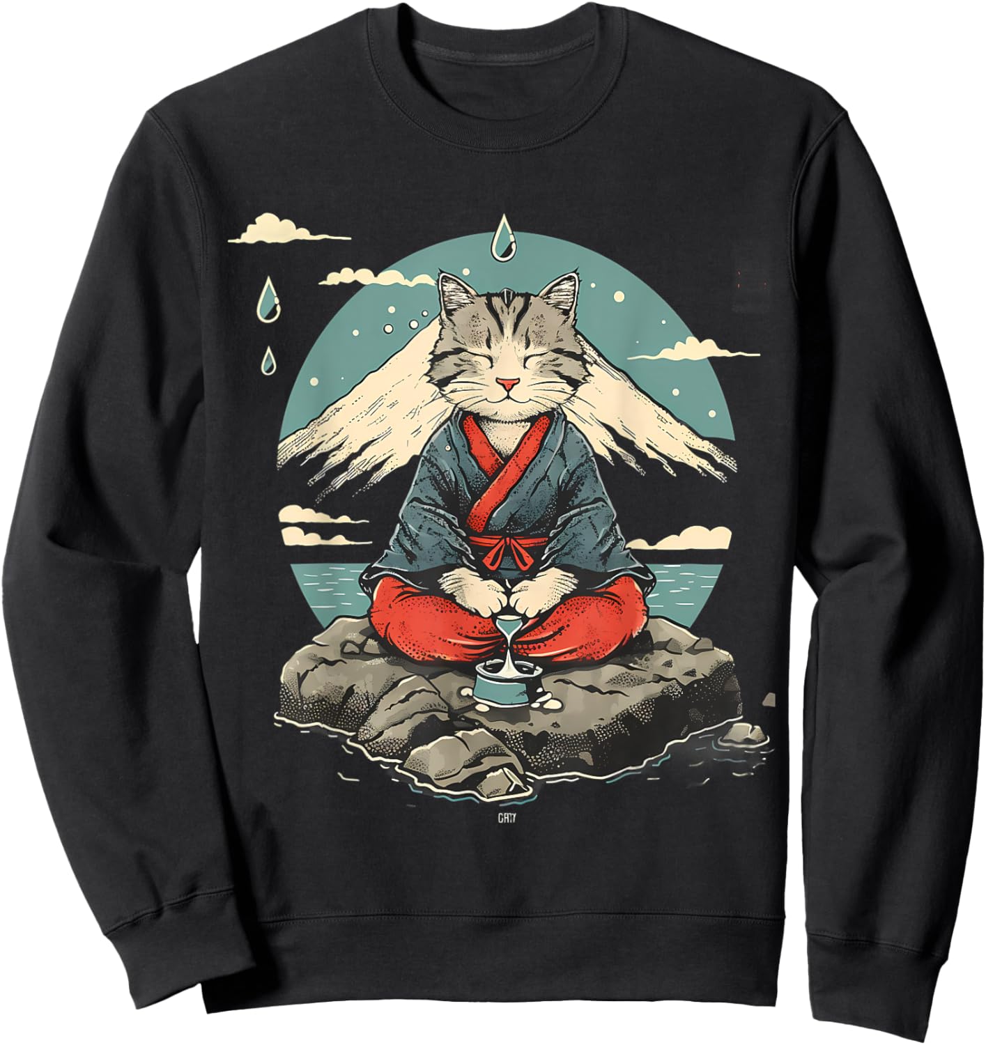 Cat Meditation Mountain Yoga Buddhist Zen Buddha Hindu Men Women Girls Kids Sweatshirt - Sweatshirt | Black