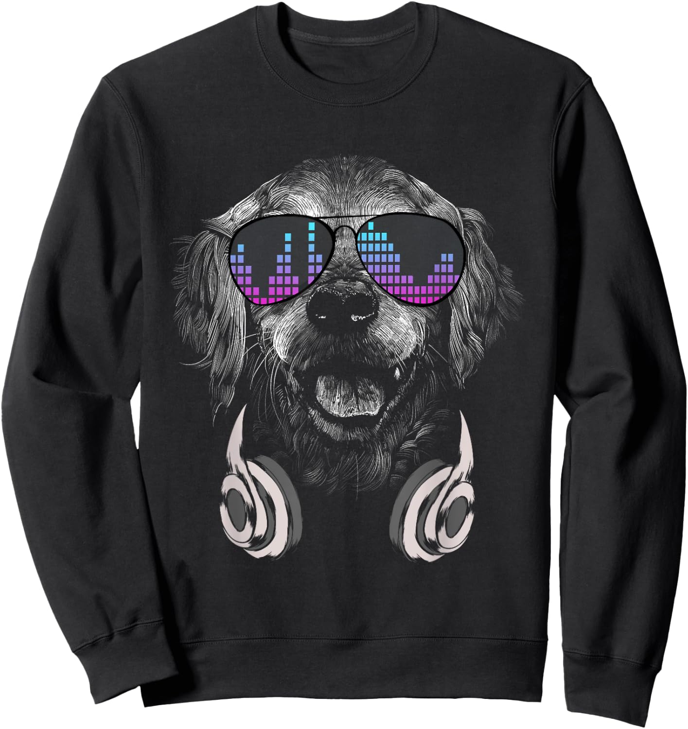 Cool DJ Golden Retriever with sunglasses and headphones Sweatshirt - Sweatshirt | Black
