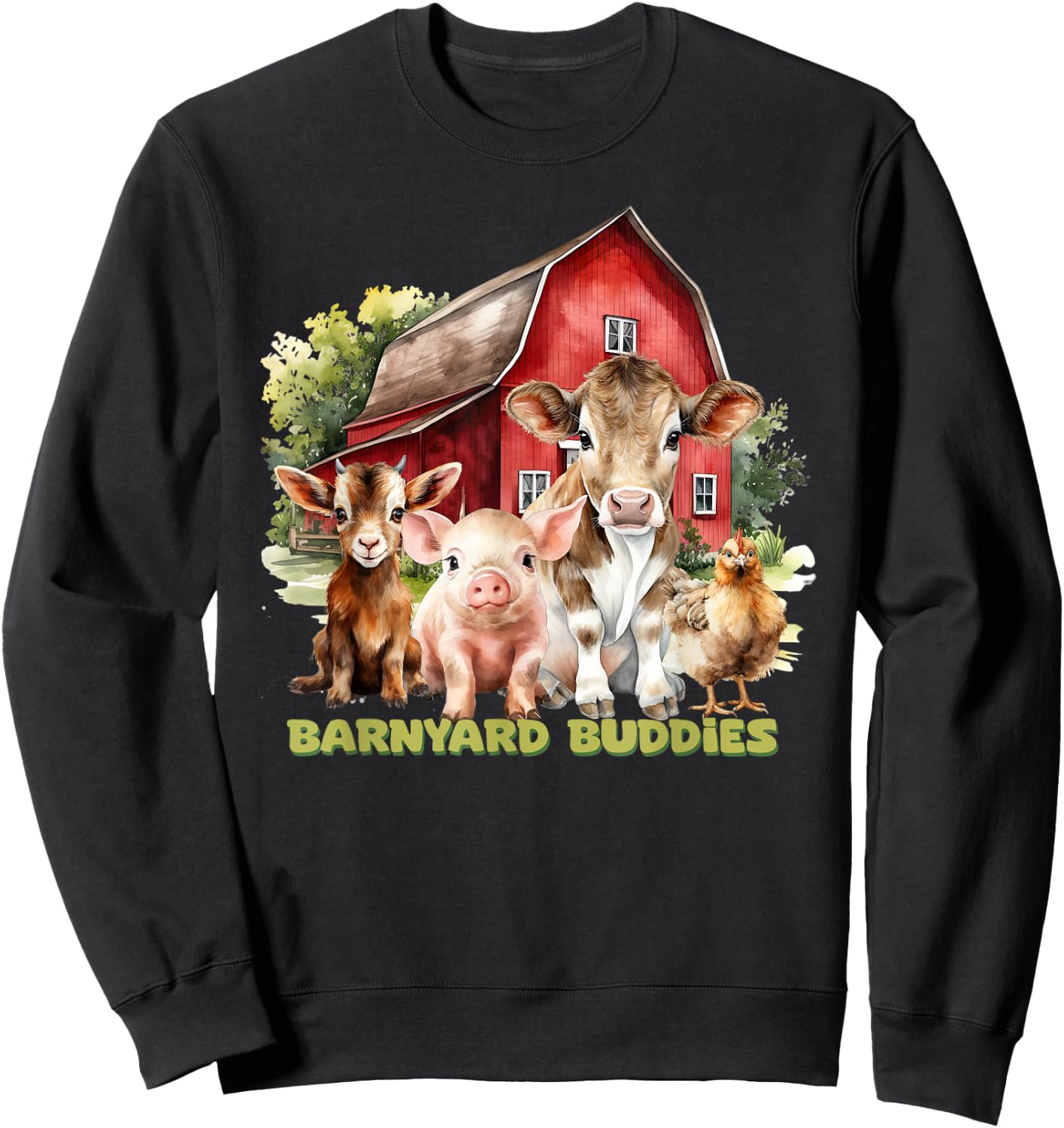 Barnyard Buddies Cute Cow Goat Pig Hen On The Farm Barnyard Sweatshirt - Sweatshirt | Black