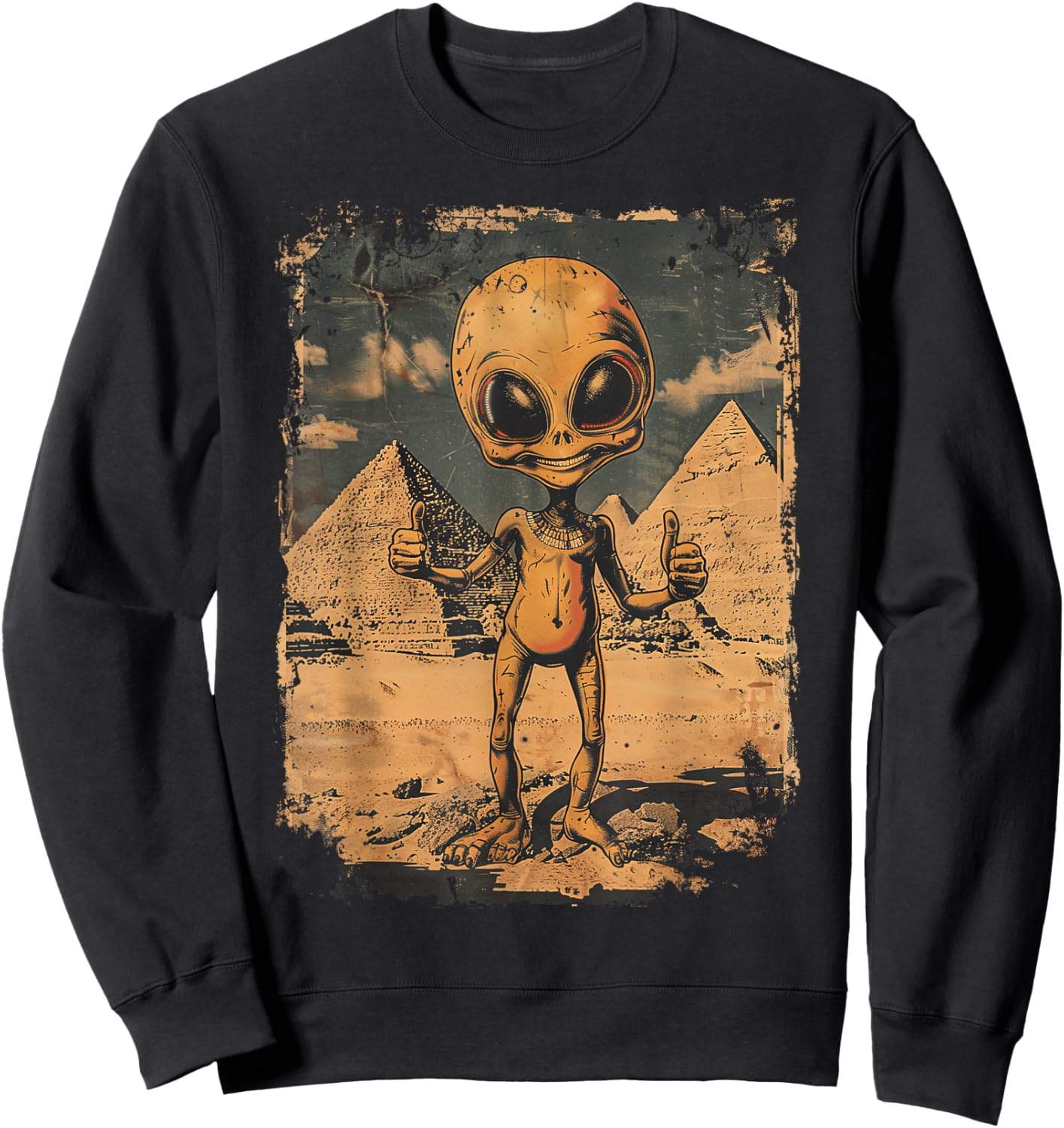 Alien Ancient Thumbs with Pyramid Sci-Fi Egypt Sweatshirt - Sweatshirt | Black