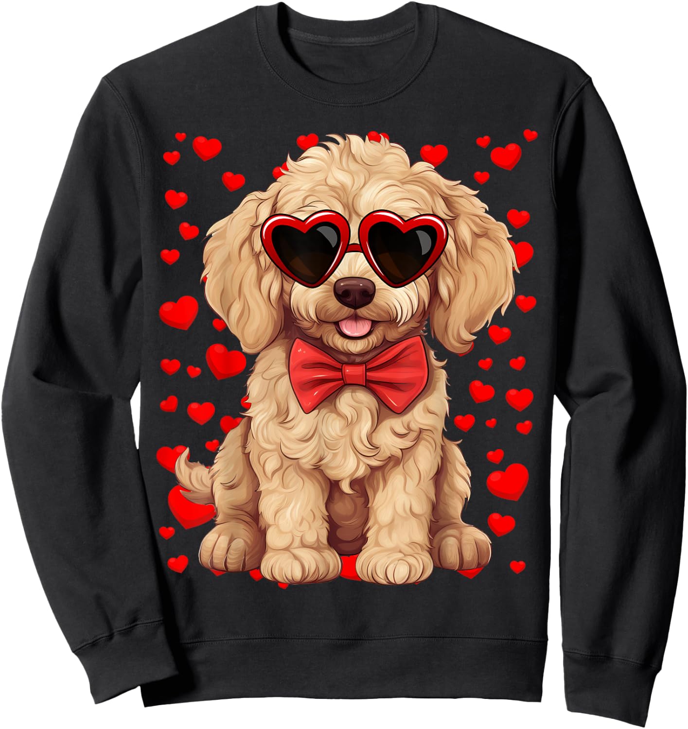 Goldendoodle Heart Sunglasses Bow Tie Valentine's Day Sweatshirt - Sweatshirt | Black