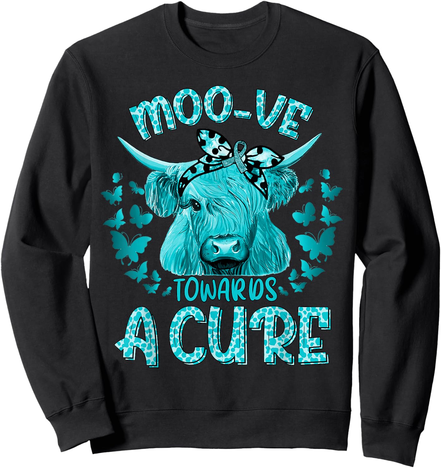 Funny Cow Moo Ovarian Cancer Towards a Cure Sweatshirt - Sweatshirt | Black