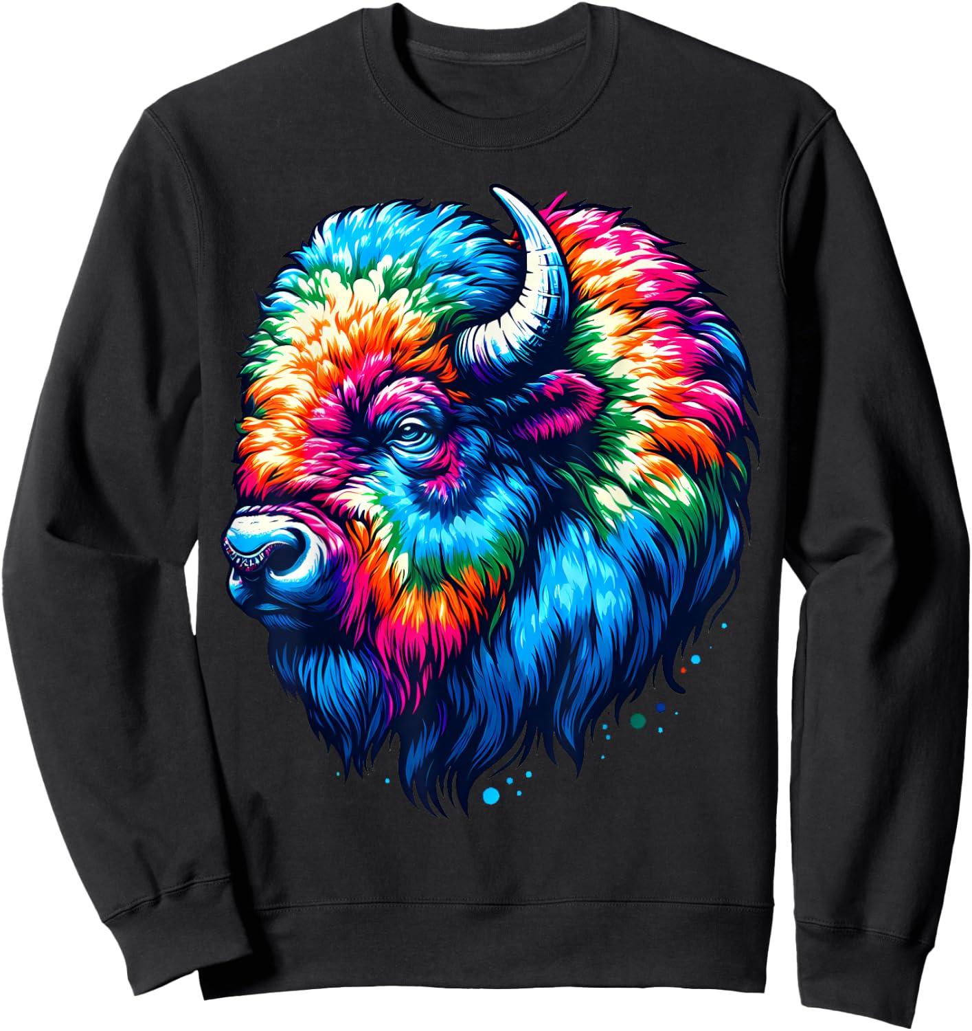 Cool Bison Spirit Animal Illustration Tie Dye Art Sweatshirt - Sweatshirt | Black