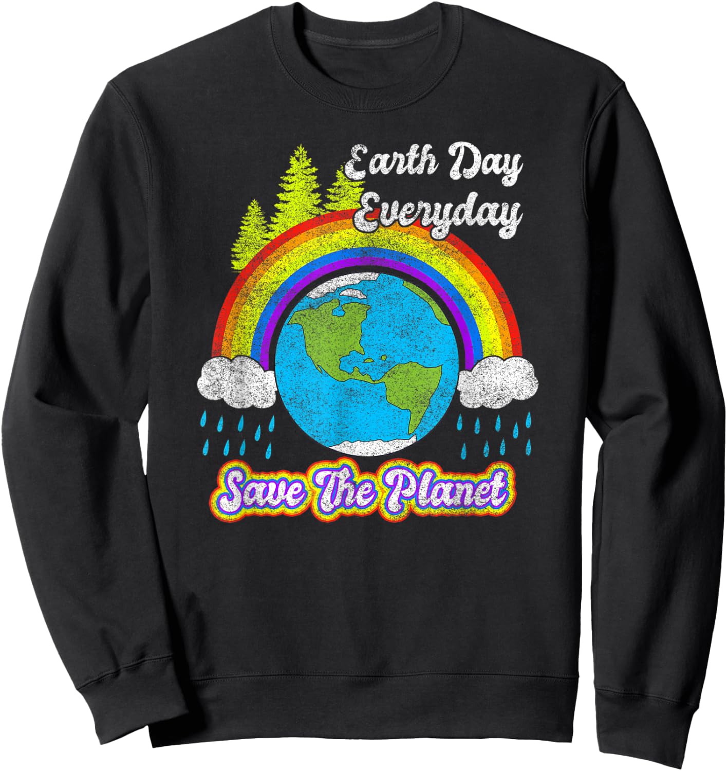 Save The Planet Vintage Rainbow 2021 Earth Day Everyday Sweatshirt - Sweatshirt | Black
