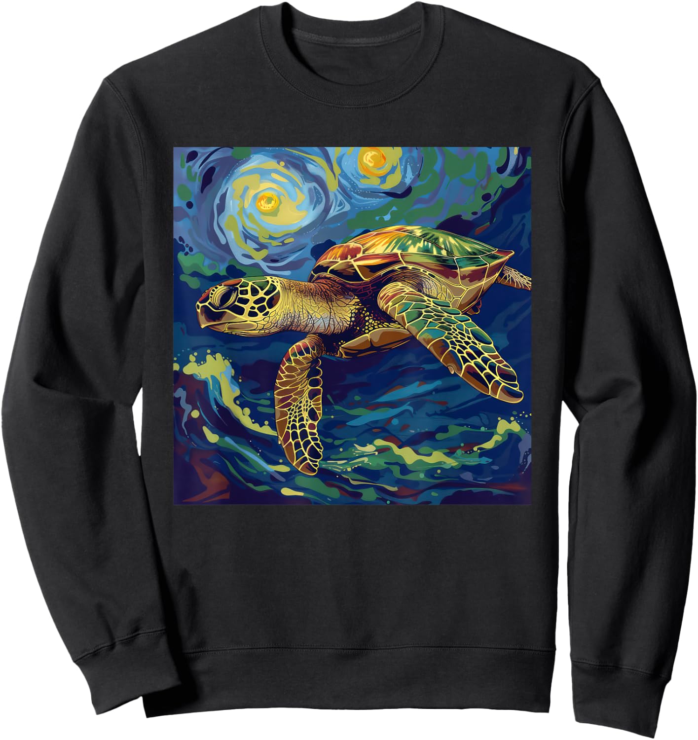 Sea Turtle Van Gogh Style Starry Night Sweatshirt - Sweatshirt | Black