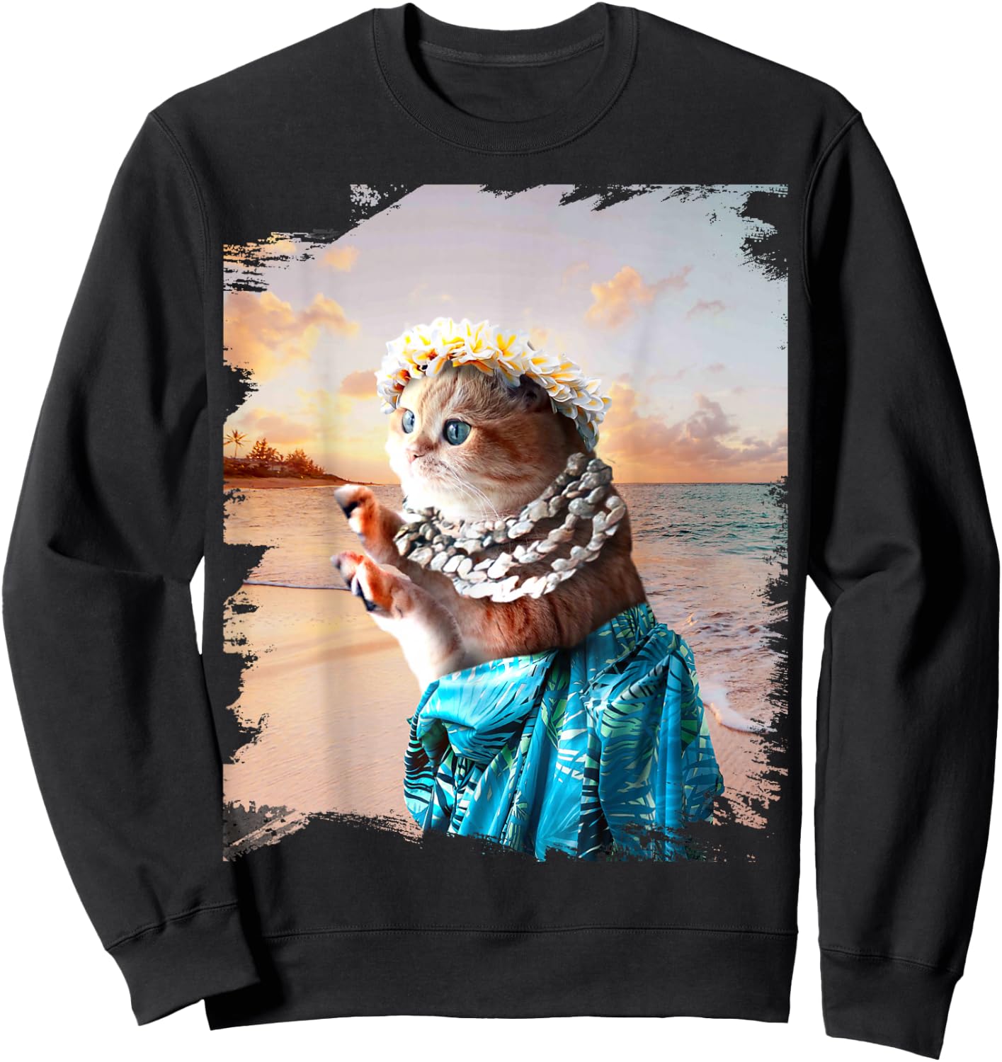 Funny Aloha Hawaiian Cat Sweatshirt - Sweatshirt | Black