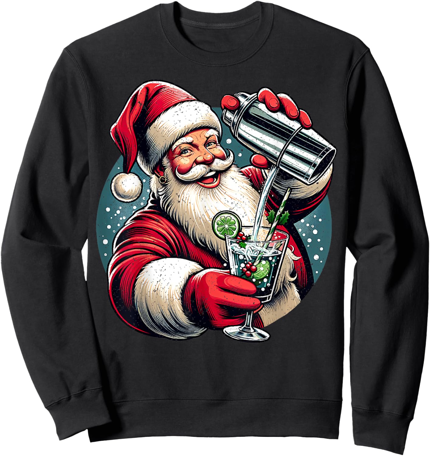 Vintage Santa Bartending Cocktail Funny Bartender Christmas Sweatshirt - Sweatshirt | Black