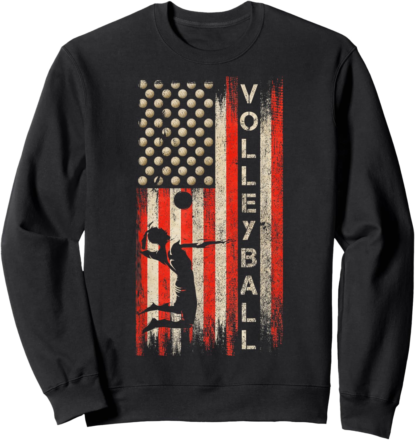 Vintage USA American Flag Volleyball Player Team Silhouette Sweatshirt - Sweatshirt | Black