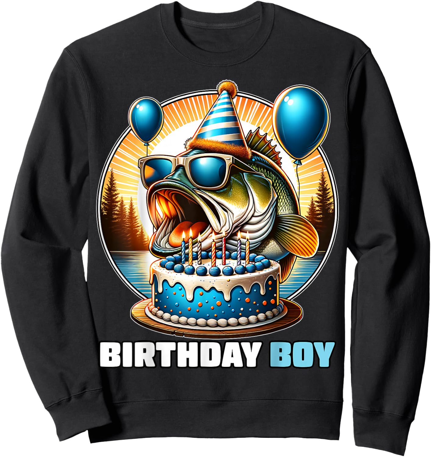 Funny Birthday Boy Fishing Birthday Shirt Bday Party Kids Sweatshirt - Sweatshirt | Black