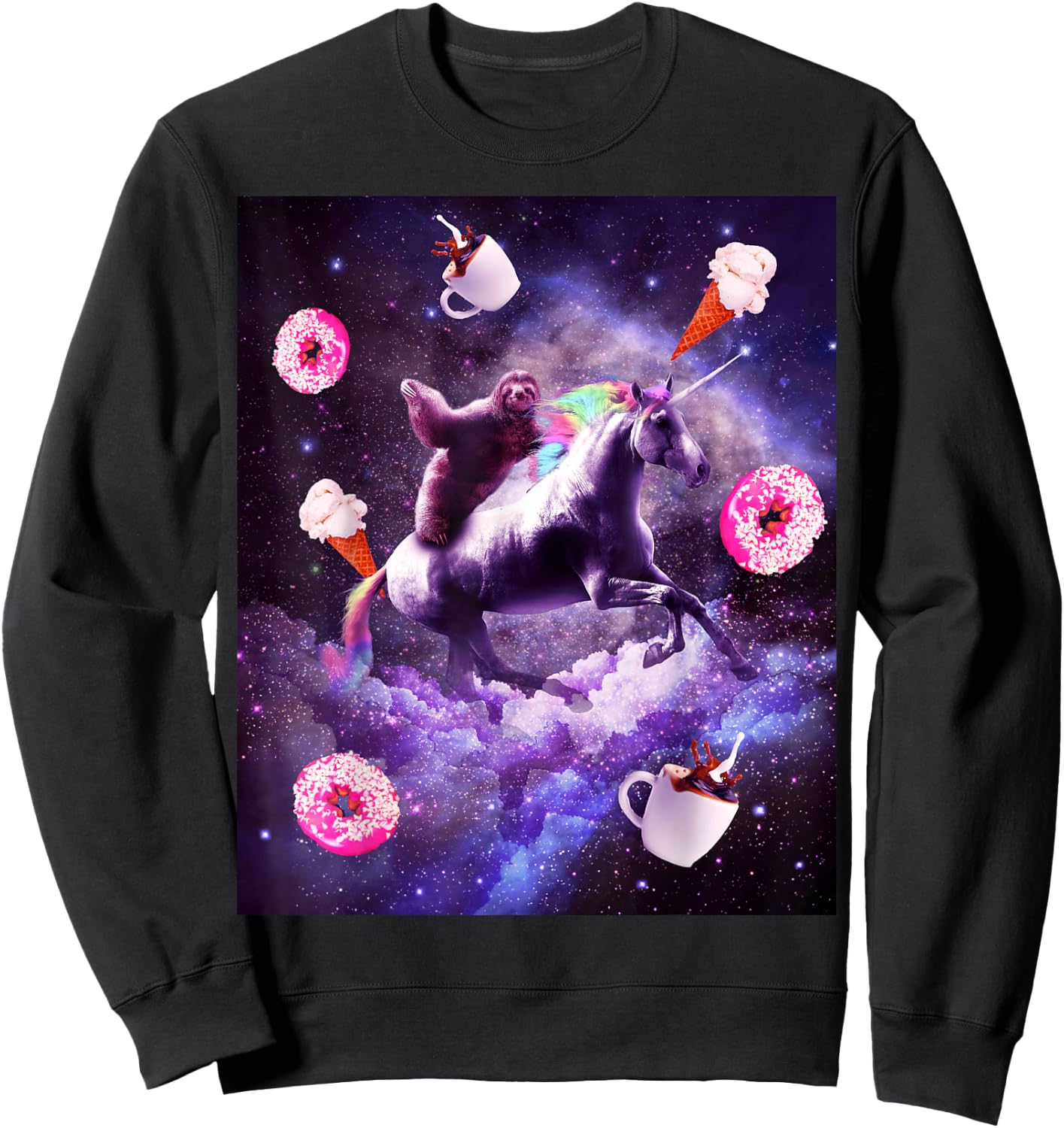 Outer Space Sloth Riding Unicorn - Donut Sweatshirt - Sweatshirt | Black