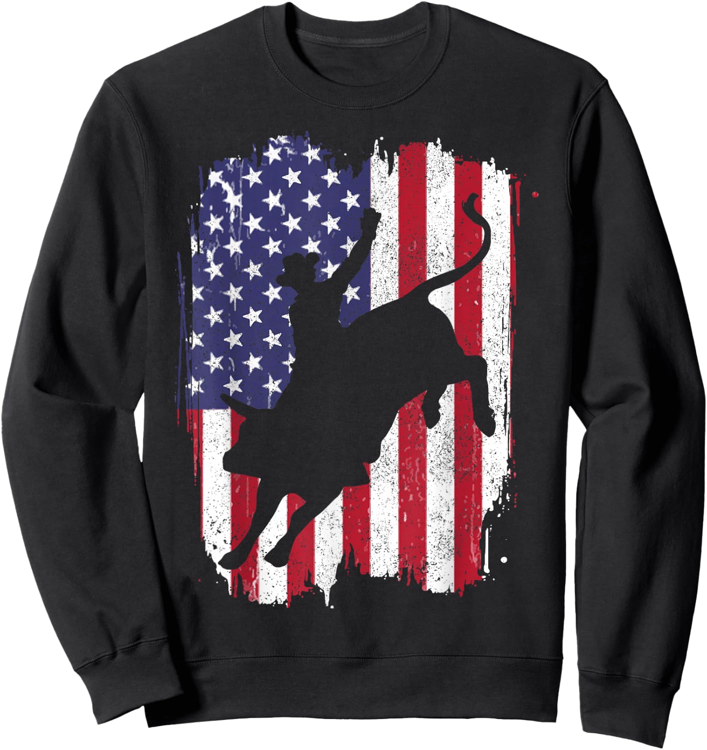 BullRiding American Flag Rodeo Patriotic Sweatshirt - Sweatshirt | Black