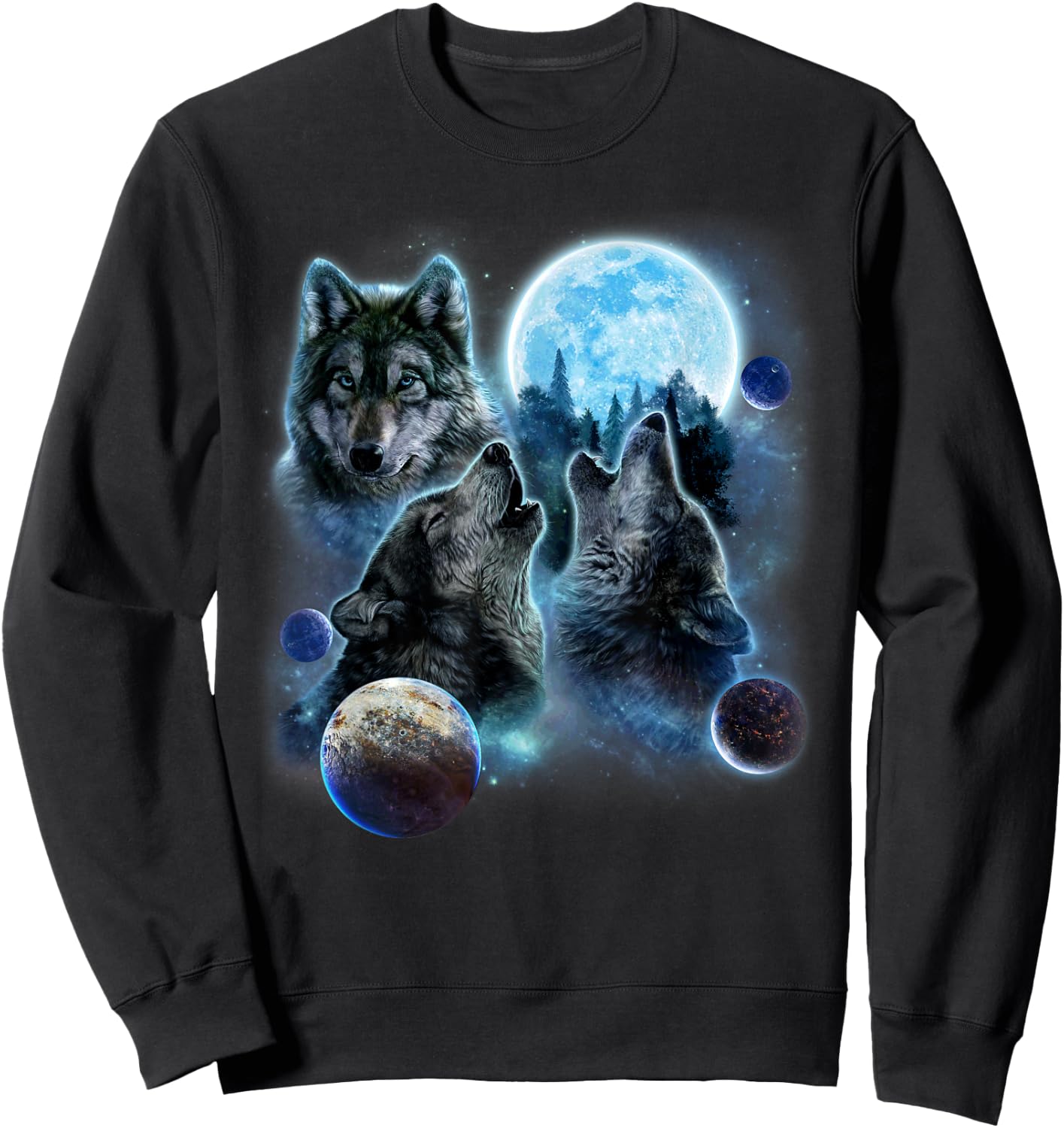Three Wolf Howling and Moon Sweatshirt - Sweatshirt | Black