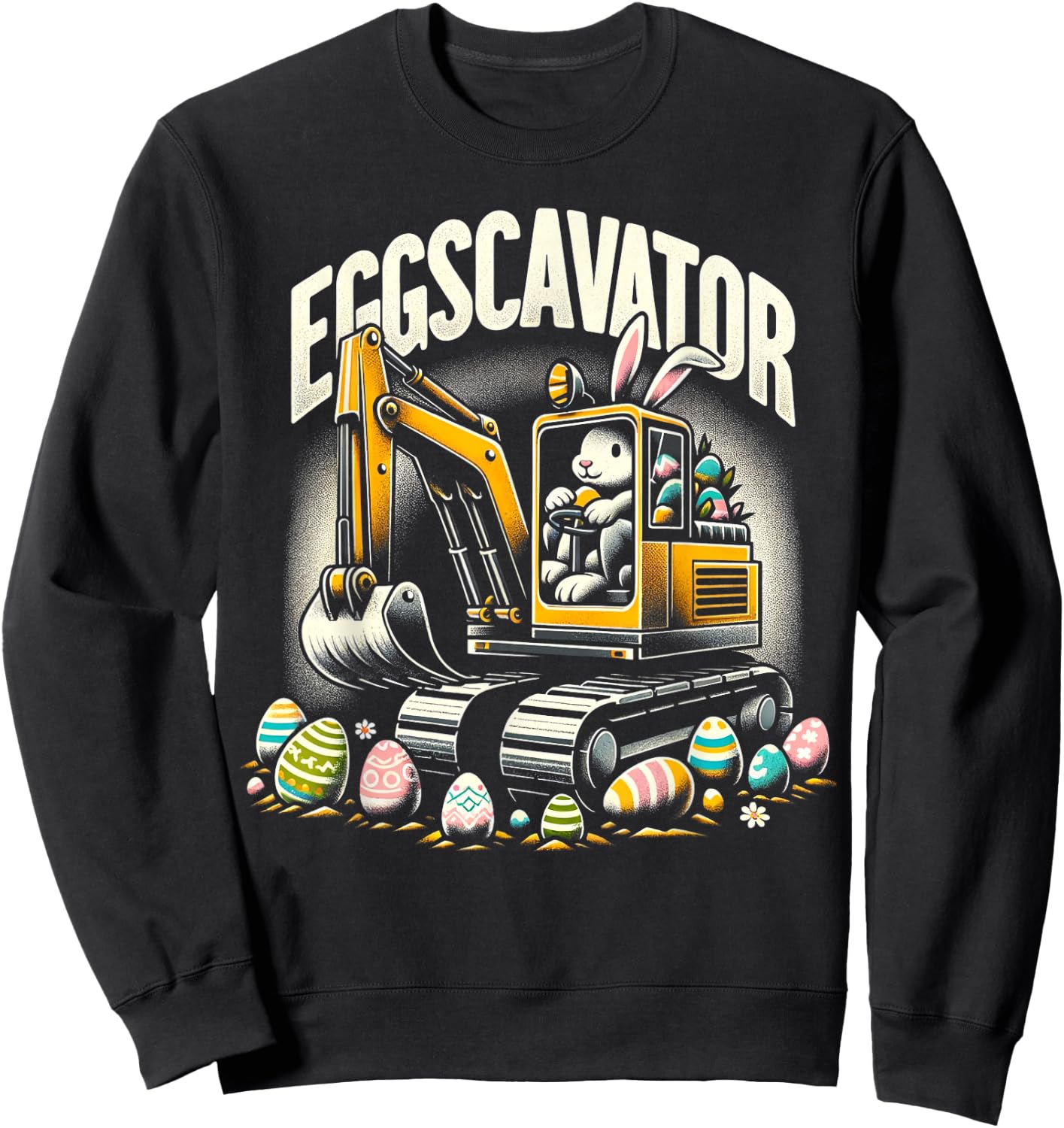 DESIGN BY TEERA EggsCavator Easter Egg Hunt Construction Truck Sweatshirt - Sweatshirt | Black
