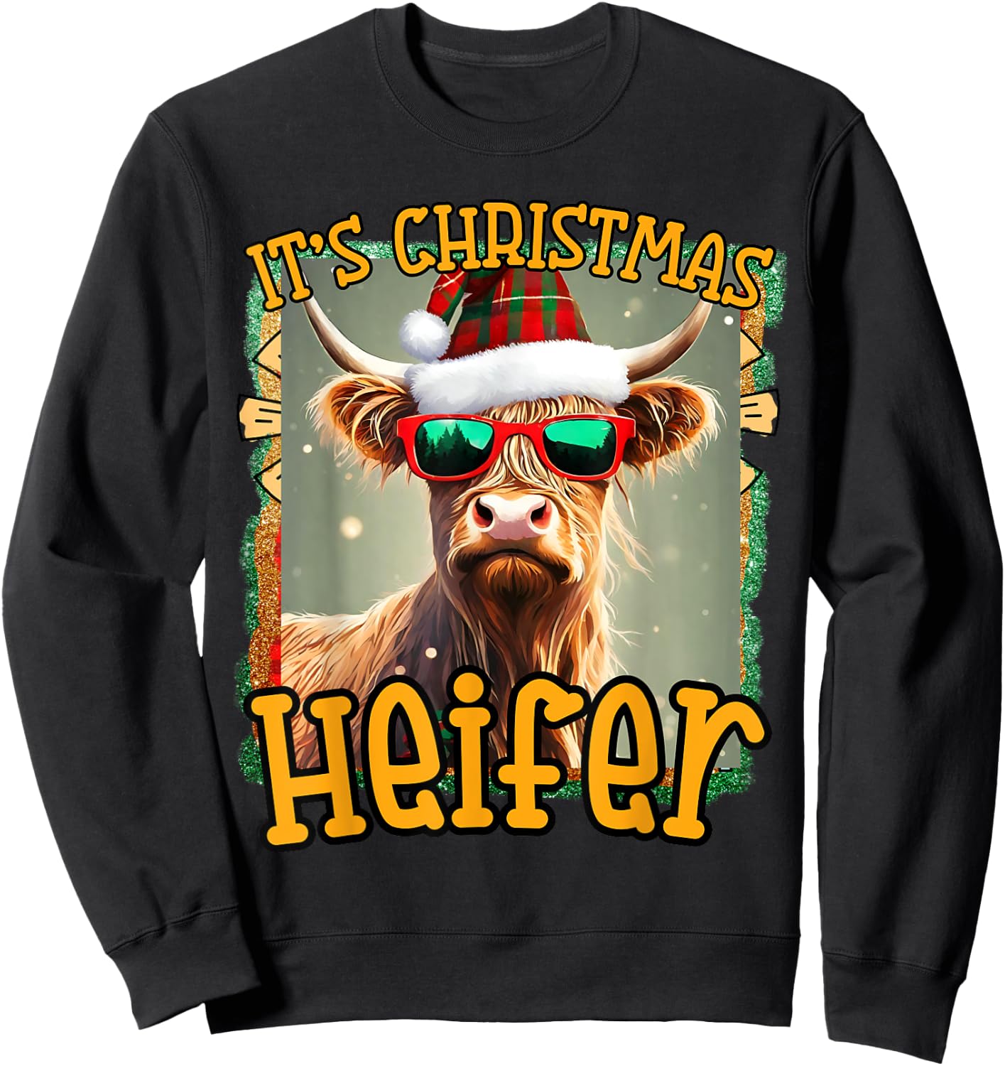 cute Christmas funny women heifer cow highland hyland cows Sweatshirt - Sweatshirt | Black