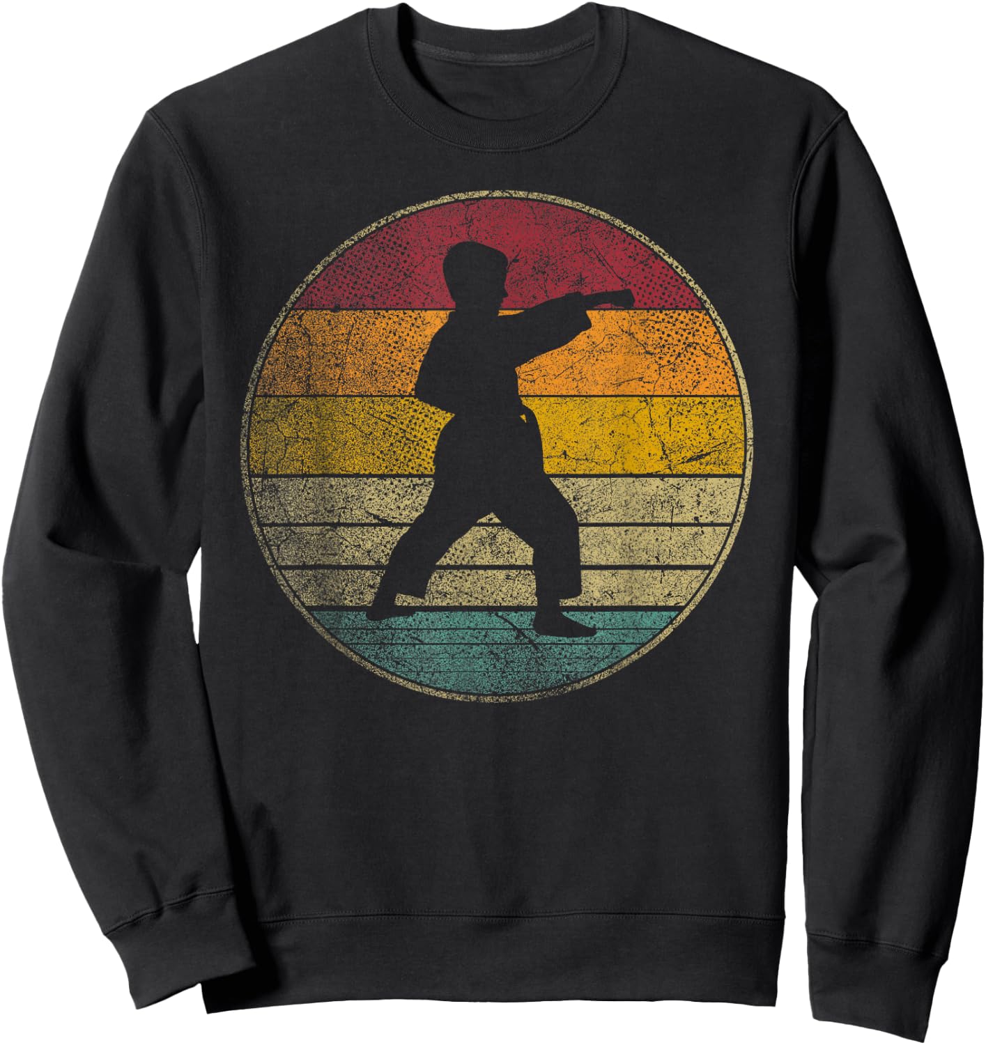Karate Vintage Distressed Retro Silhouette 70s 80s Kids Boys Sweatshirt - Sweatshirt | Black