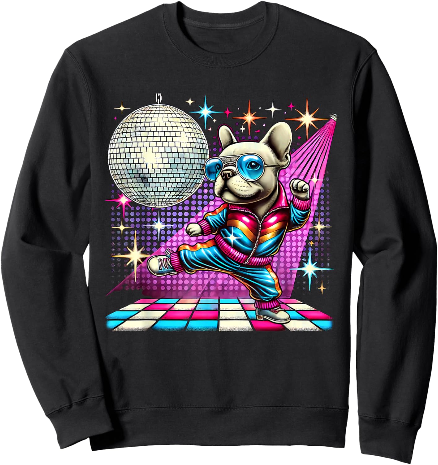 Aesthetic French Bulldog Disco Sweatshirt - Sweatshirt | Black