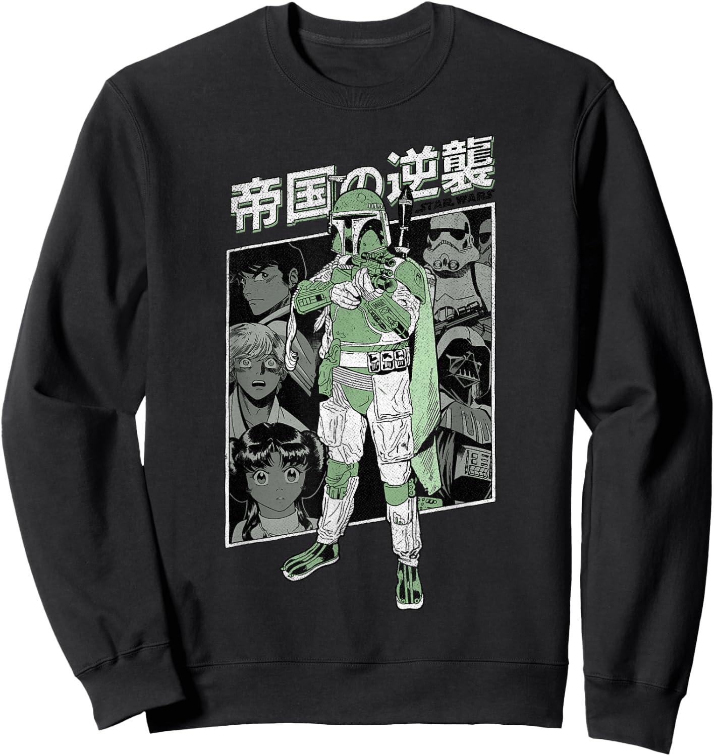 Star Wars Boba Fett Kanji Anime Poster Sweatshirt - Sweatshirt | Black