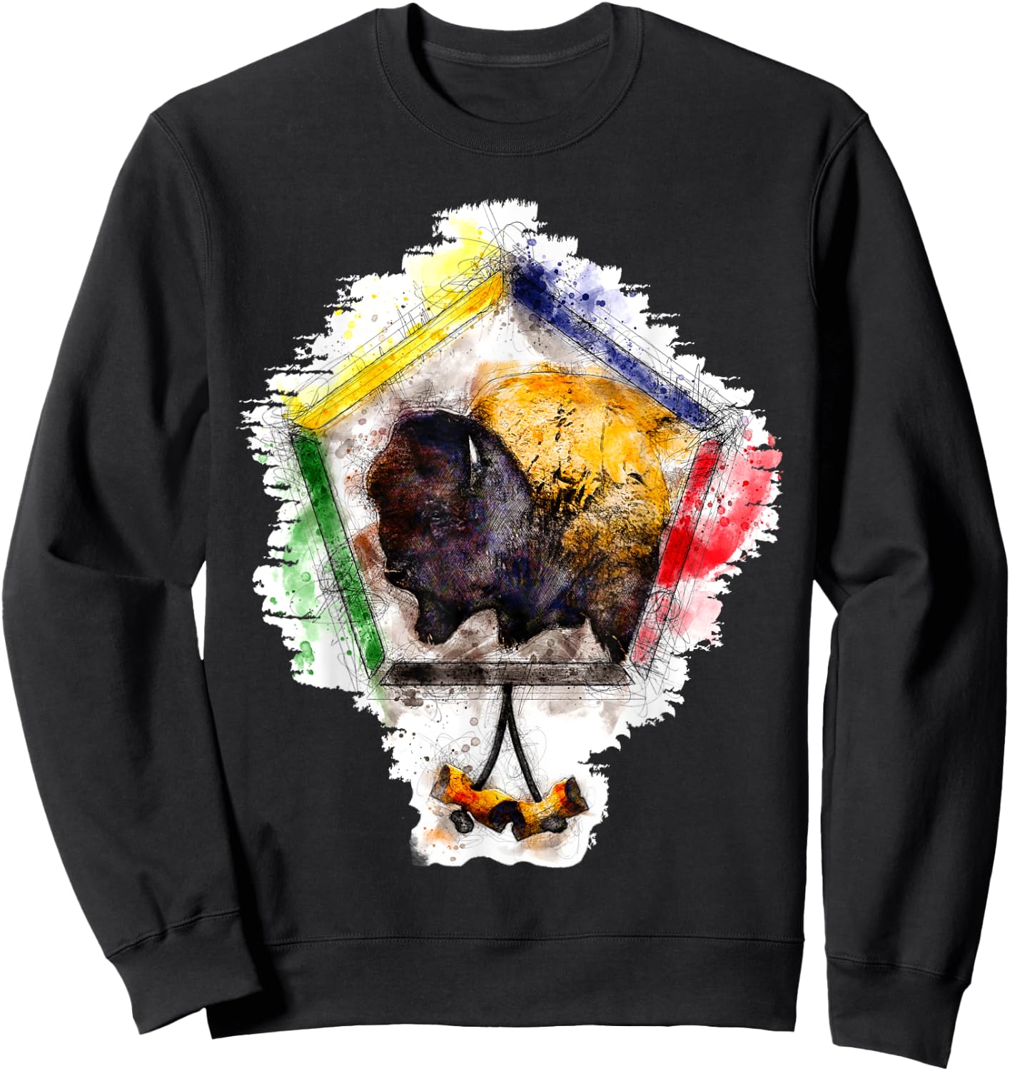 Wood Badge critter, Buffalo watercolor sketch print Sweatshirt - Sweatshirt | Black
