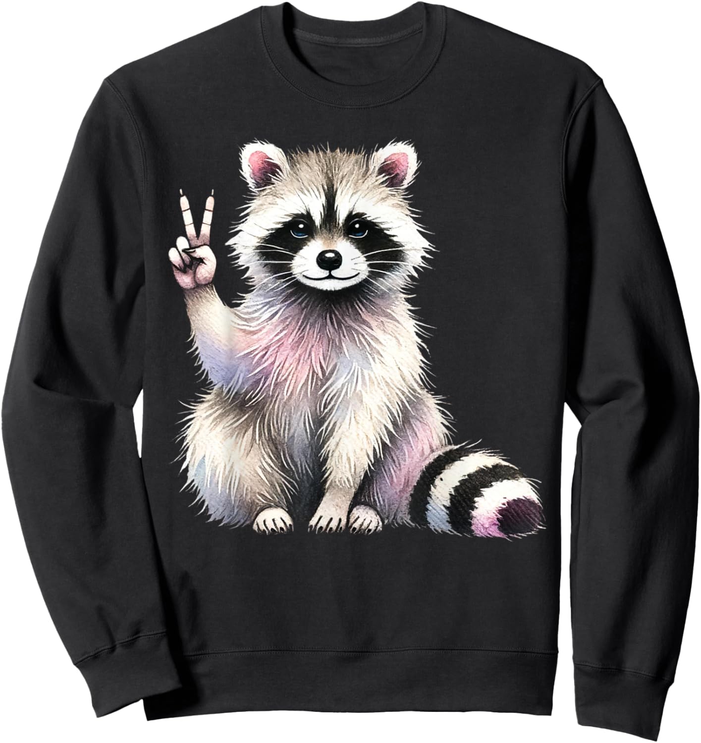 Raccoon Peace Sign Animal Lovers Sweatshirt - Sweatshirt | Black