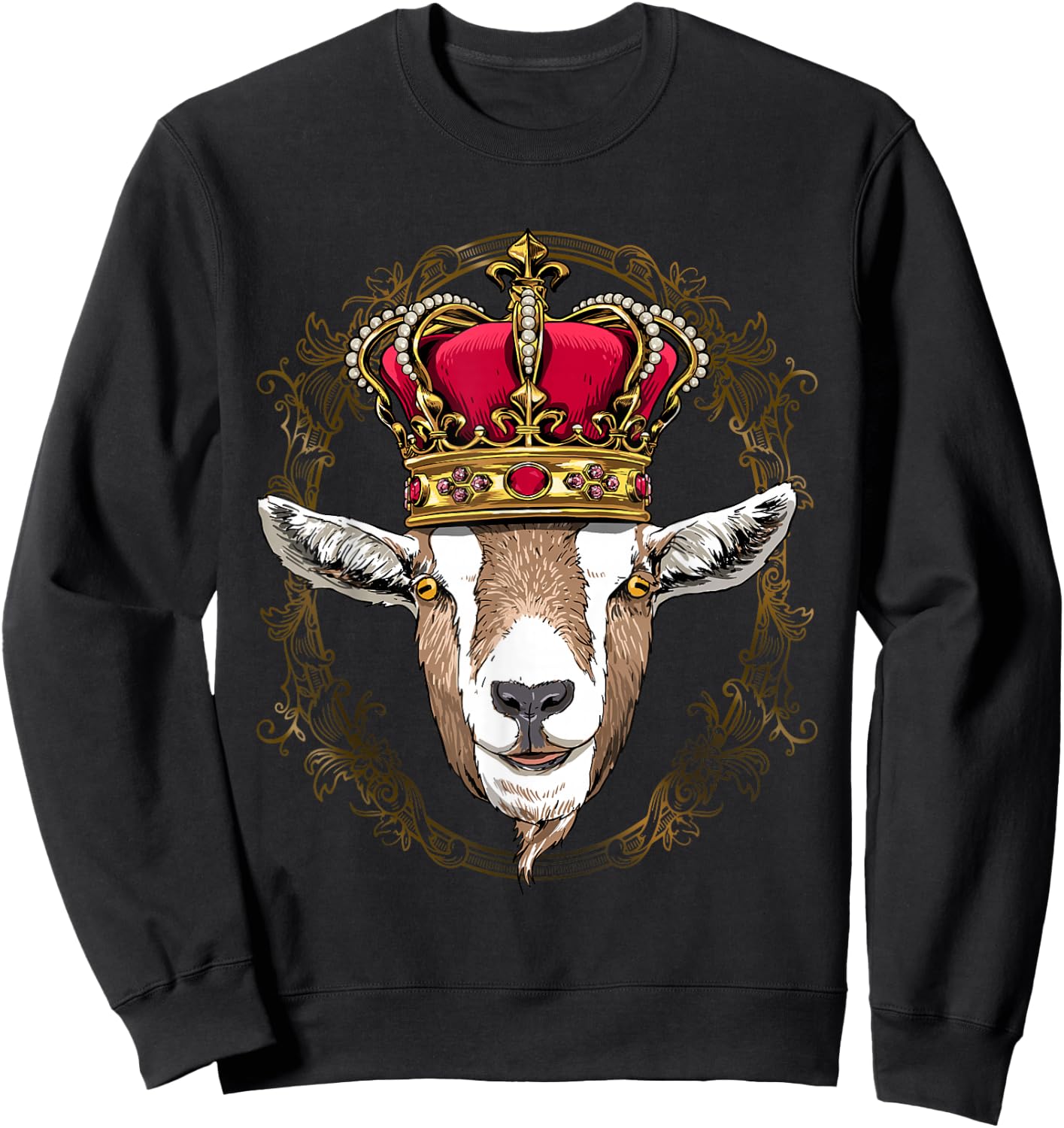 King Goat Wearing Crown - Queen Goat Animal Sweatshirt - Sweatshirt | Black