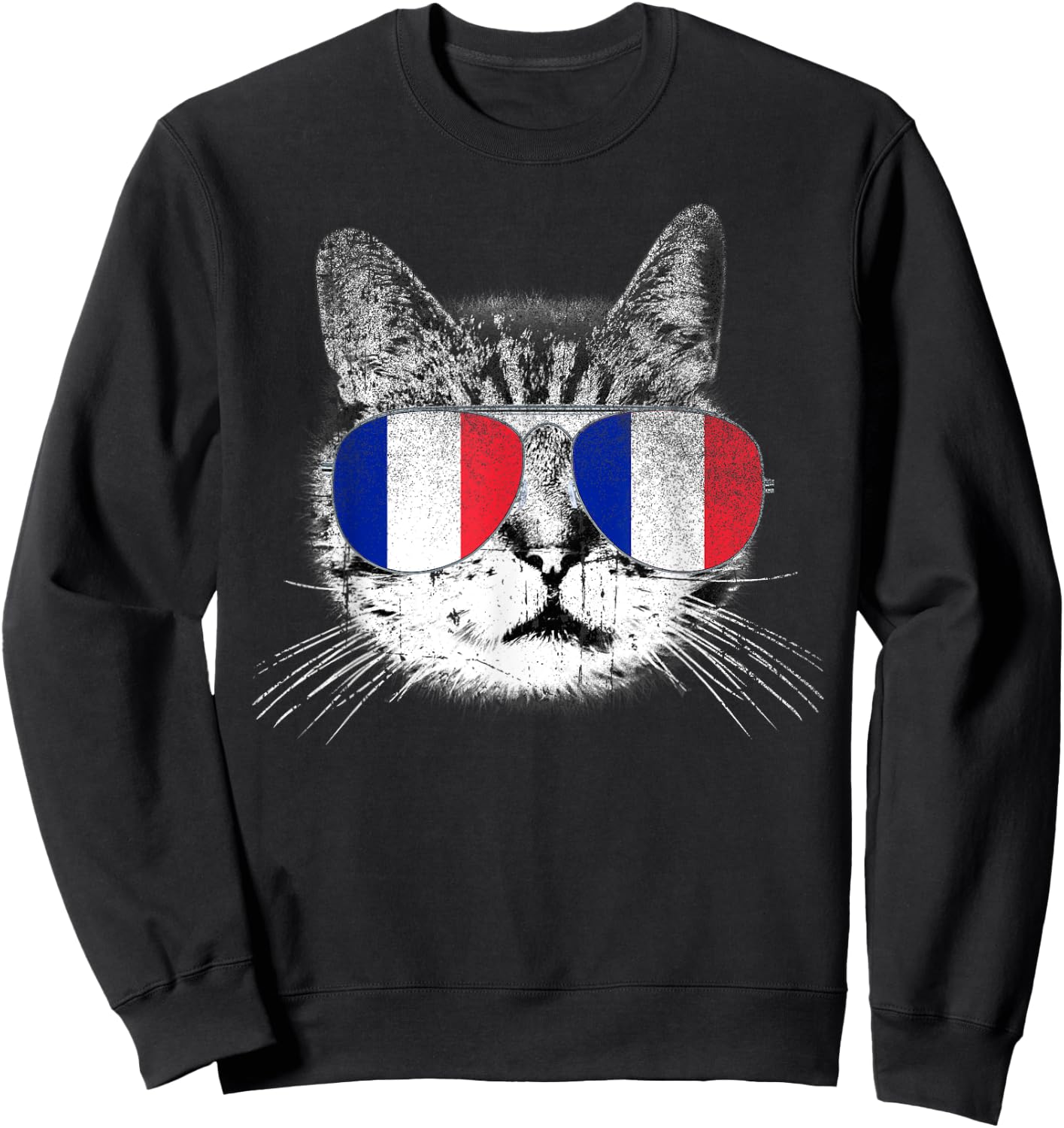 Cat Shirt France French Flag Country Retro Men Women Kids Sweatshirt - Sweatshirt | Black