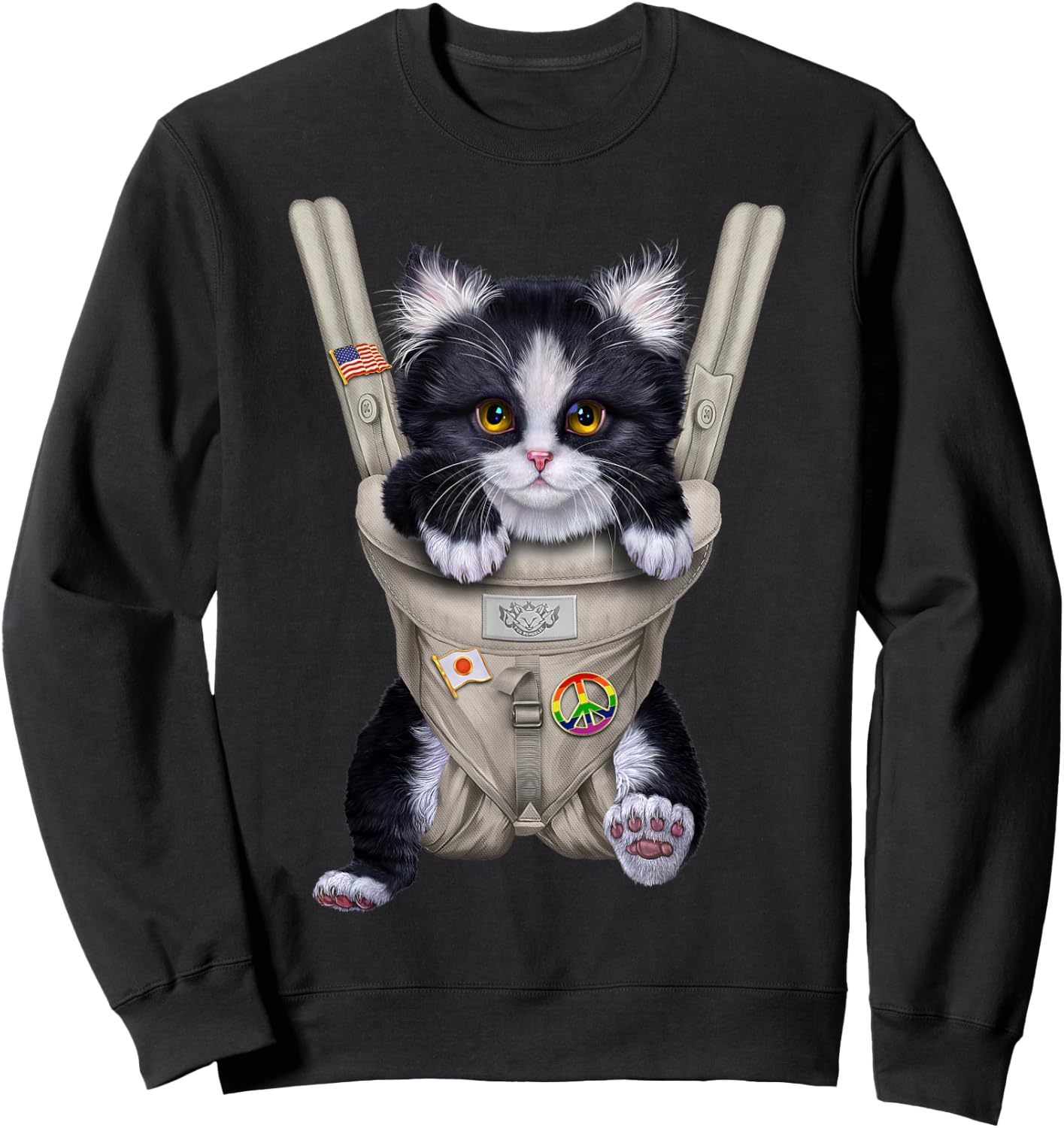 Tuxedo Cat in Baby Carrier Sweatshirt - Sweatshirt | Black