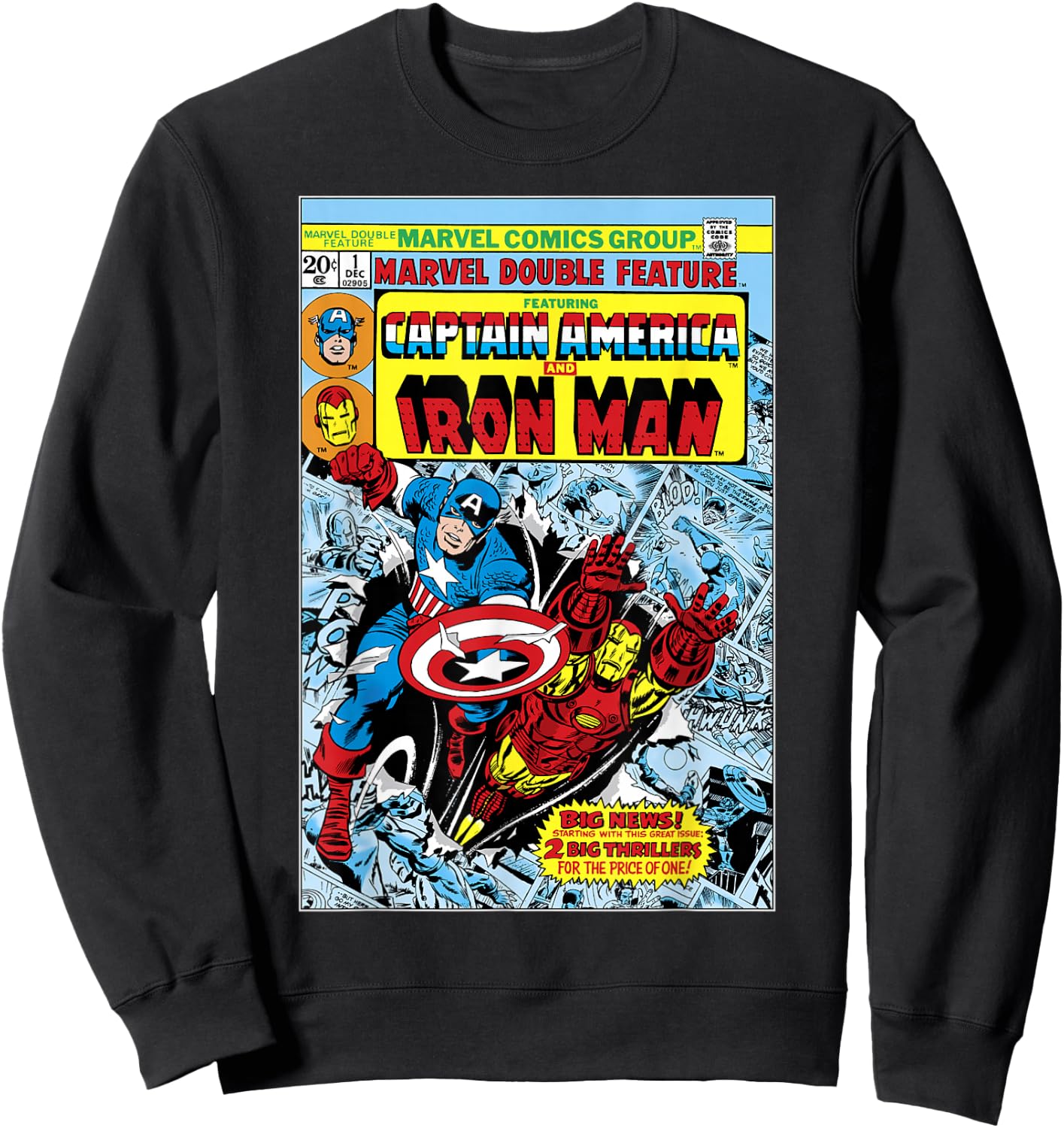 Marvel Double Feature Captain America & Iron Man Comic Cover Sweatshirt - Sweatshirt | Black