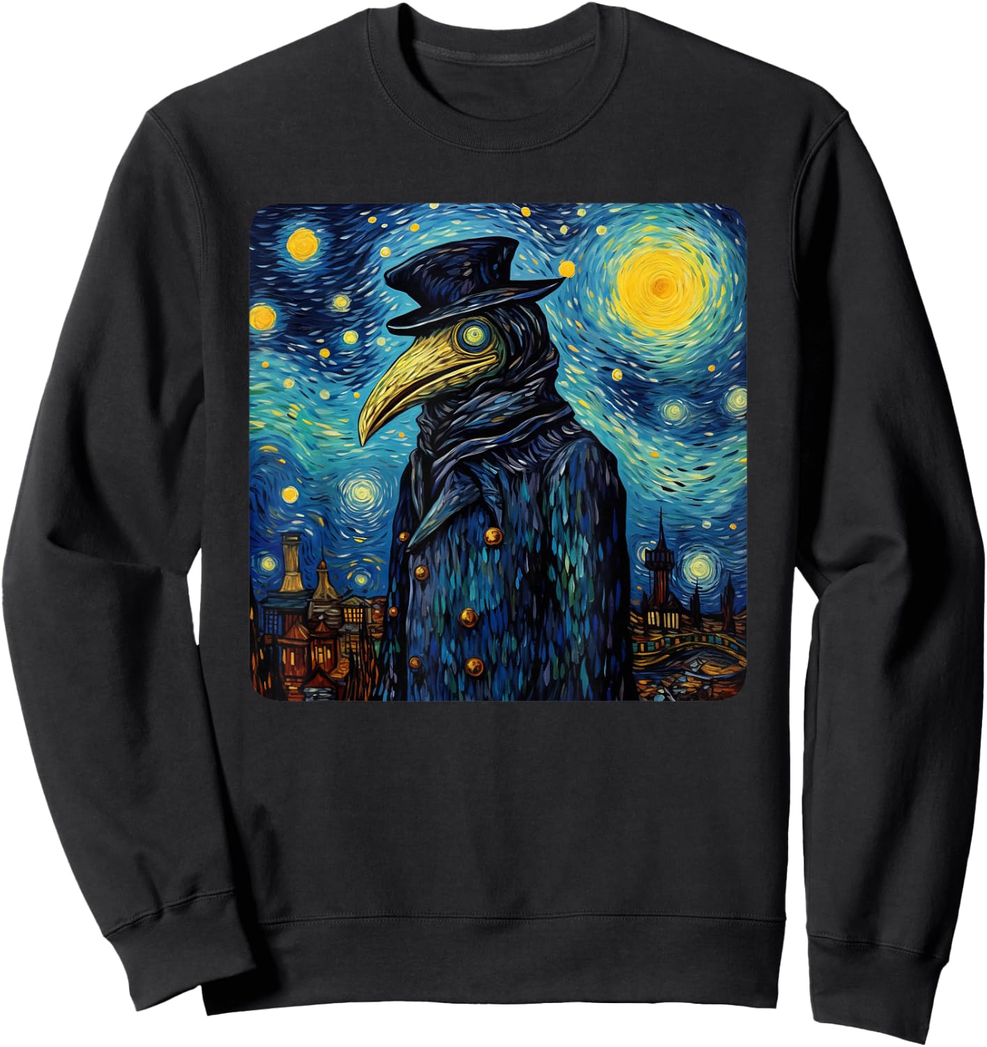 Funny Plague Doctor Starry Night Van Gogh leeches medical Sweatshirt - Sweatshirt | Black