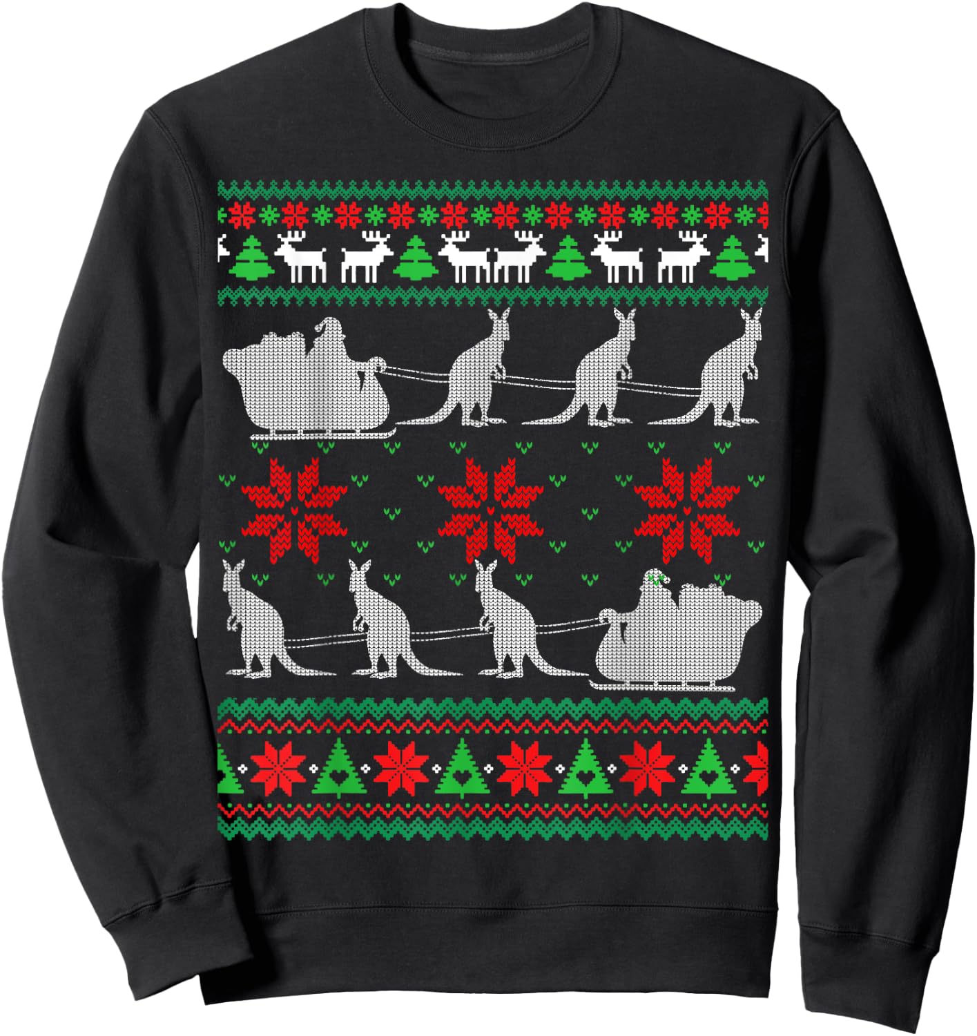 Kangaroo Santa Sleigh Funny Australian Ugly Xmas Sweater Sweatshirt - Sweatshirt | Black