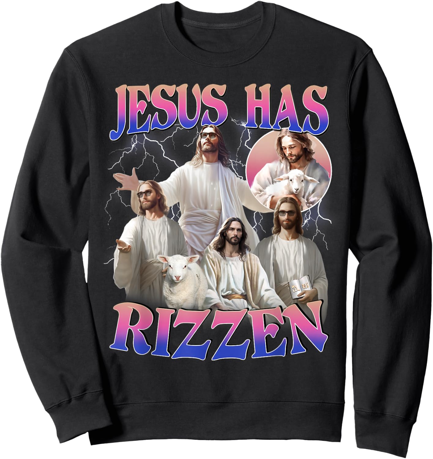 Jesus Has Rizzen He Is Risen Easter Day Christian Men Women Sweatshirt - Sweatshirt | Black