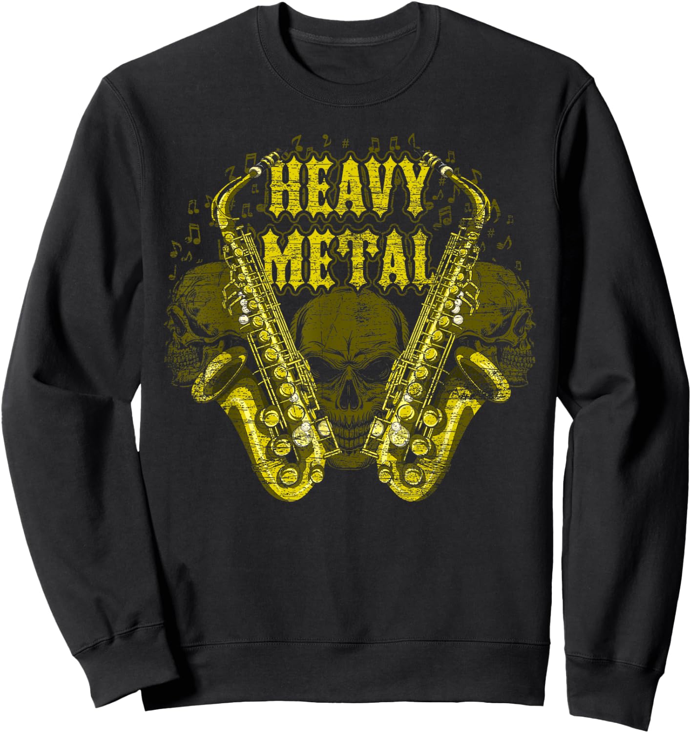 Heavy Metal Skull Scary Sax Player Saxophone Sweatshirt - Sweatshirt | Black