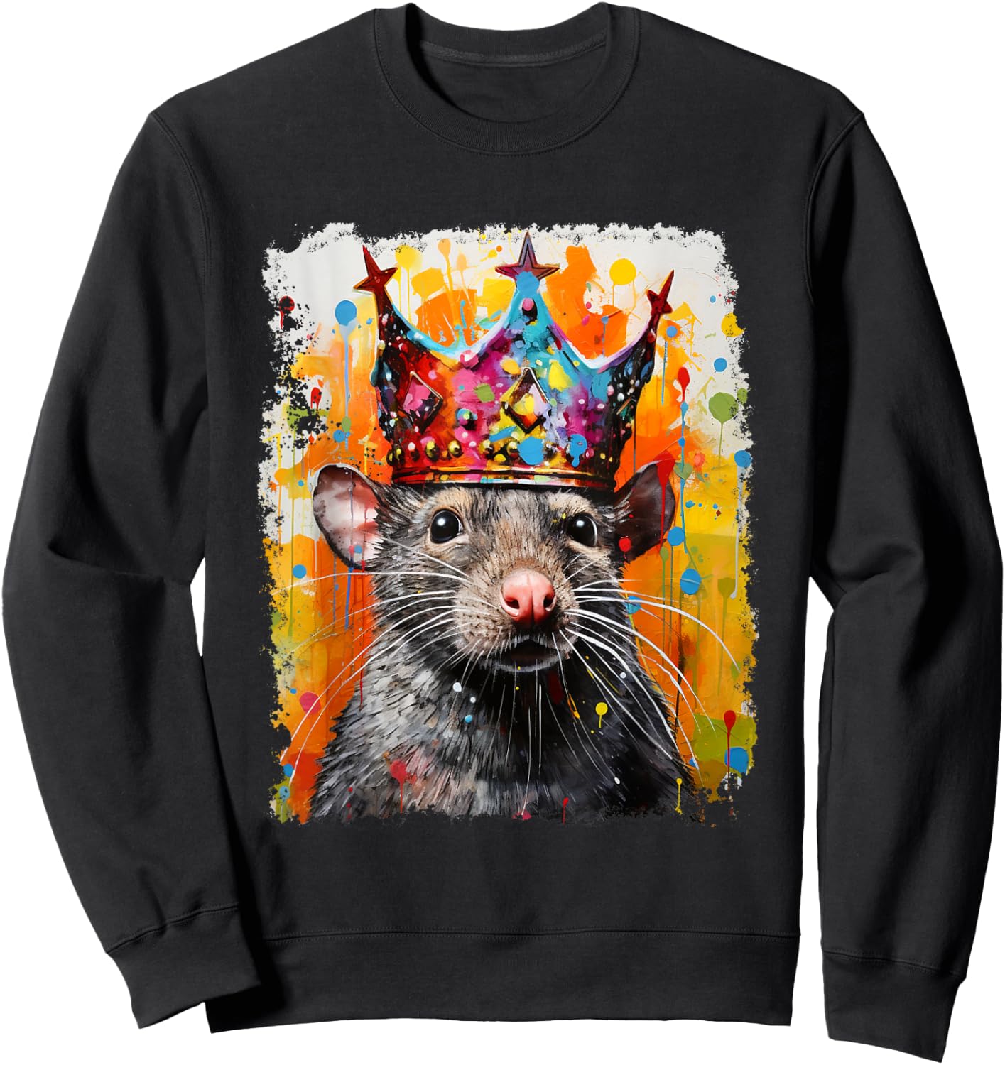 Pop Art Vintage Pet Animal Rat Crown King Queen Sweatshirt - Sweatshirt | Black