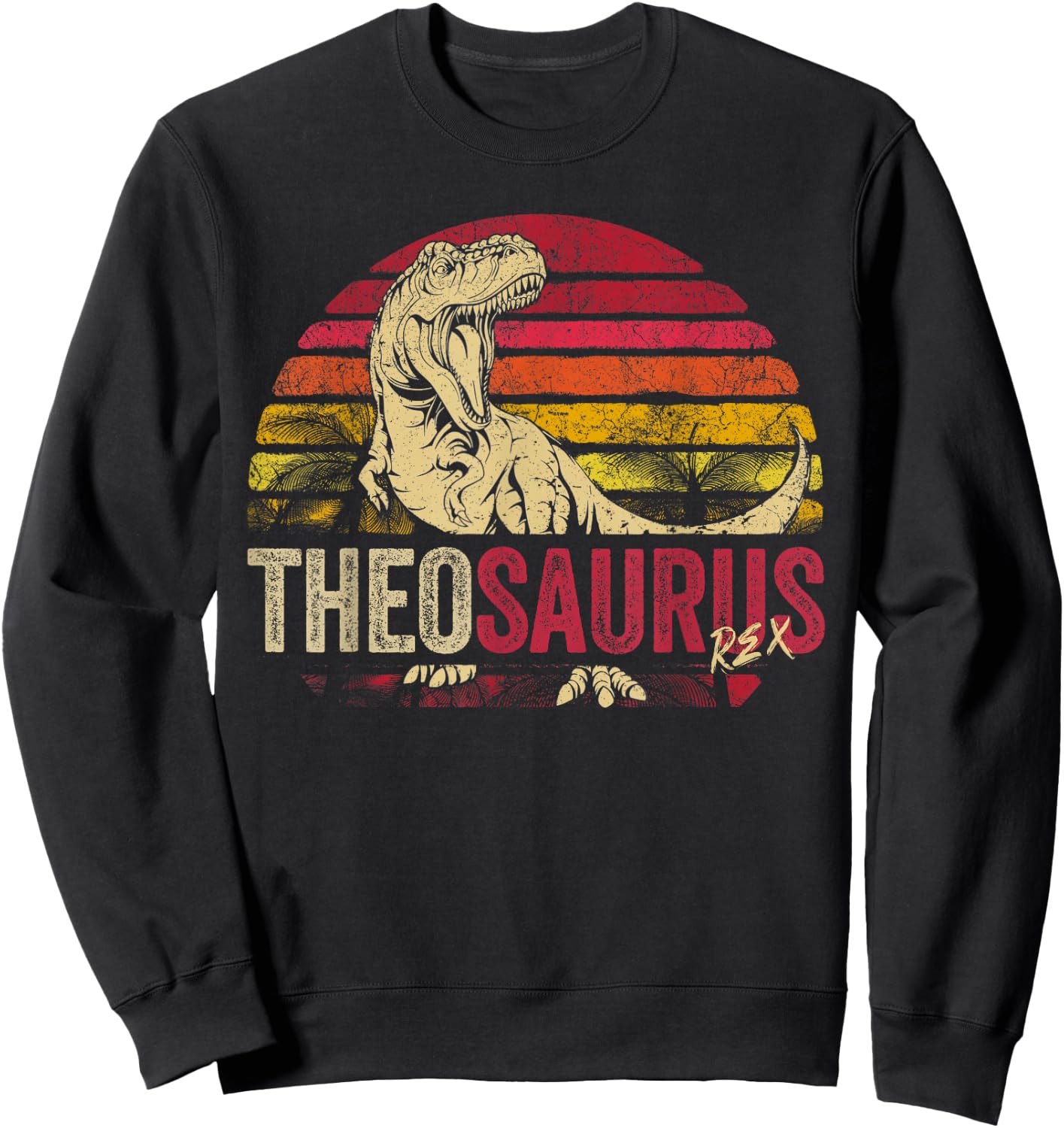 Theo Saurus Funny Personalized Dinosaur T Rex Boys Name Sweatshirt - Sweatshirt | Black