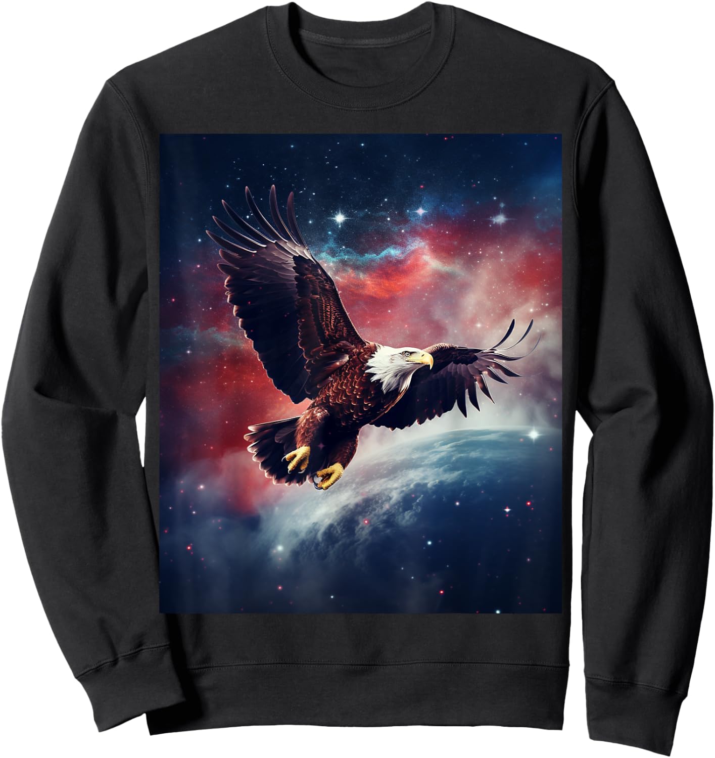 BORN Majestic Flying American Bald Eagle - Adults - Black - Small - - Short Sleeve Sweatshirt - Sweatshirt | Black