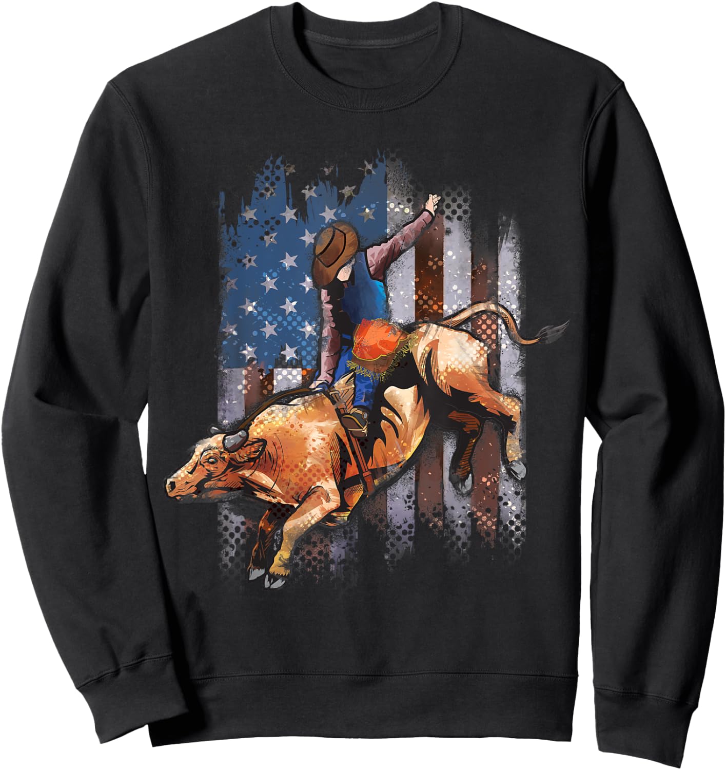 Rodeo Bull Riding American Flag Shirt Cowboy Bull Rider Sweatshirt - Sweatshirt | Black