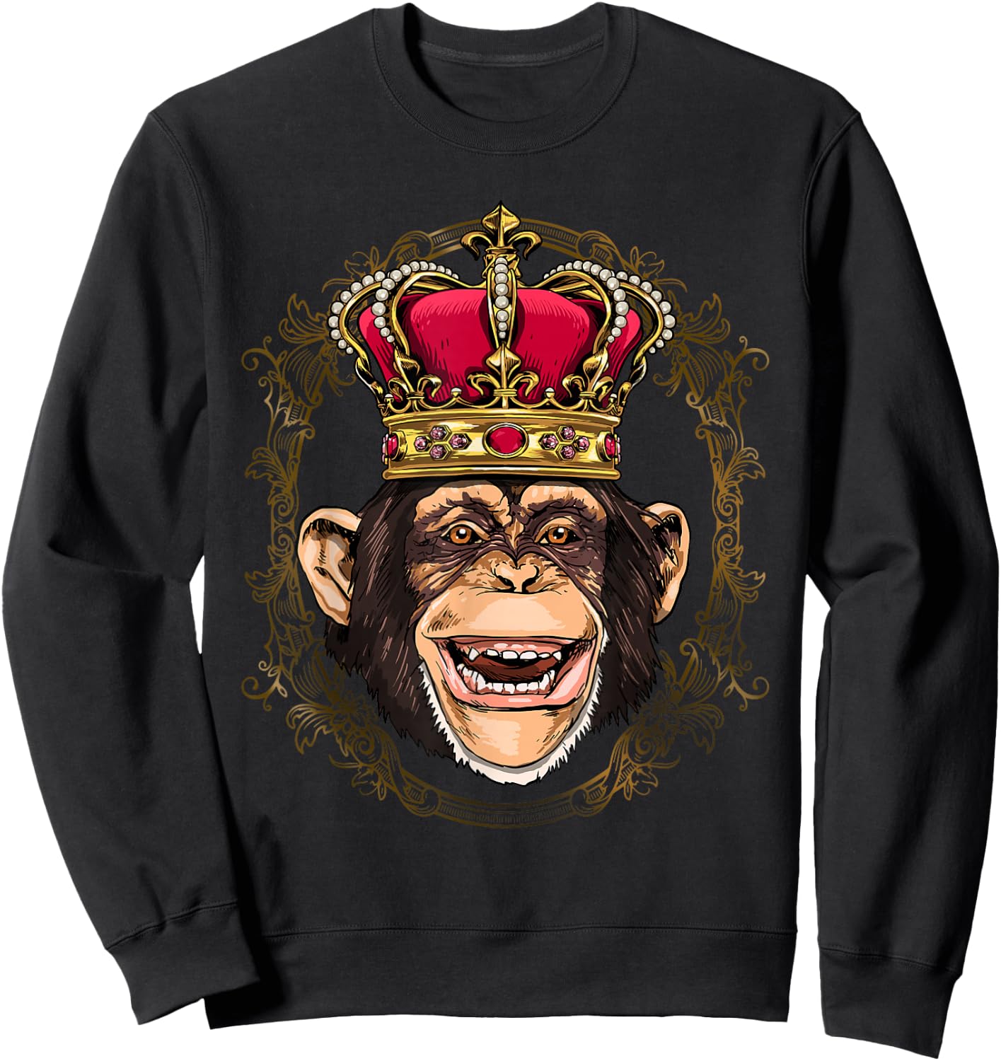 King Monkey Wearing Crown - Queen Monkey Animal Sweatshirt - Sweatshirt | Black