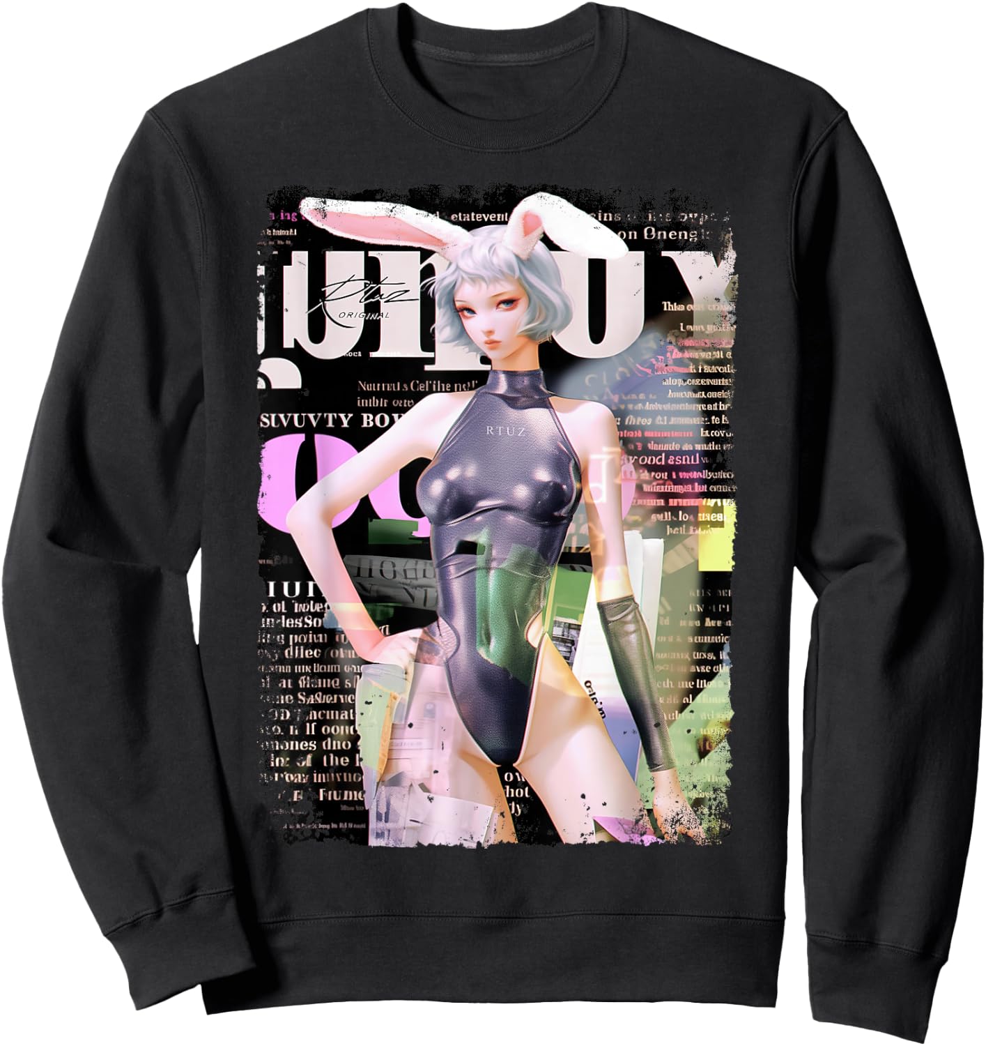 Magazin Cover Vintage Girl Bunny Collage Sexy Model Pin-up Sweatshirt - Sweatshirt | Black