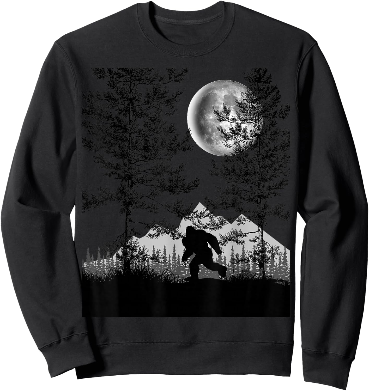Bigfoot Walking in the Forest Moon Night Sky Sasquatch Sweatshirt - Sweatshirt | Black