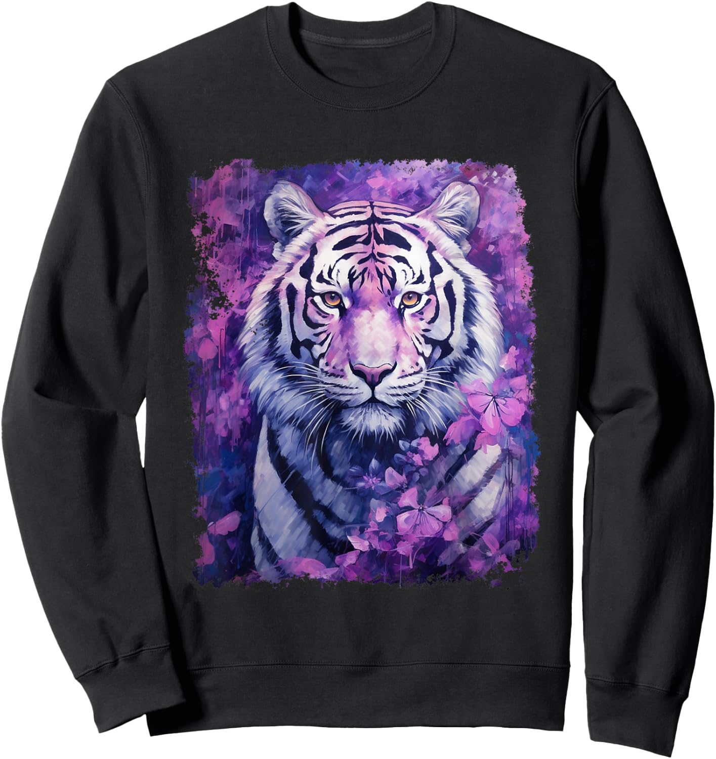 Pop Art Vintage Zoo Animal Tiger Purple Sweatshirt - Sweatshirt | Black