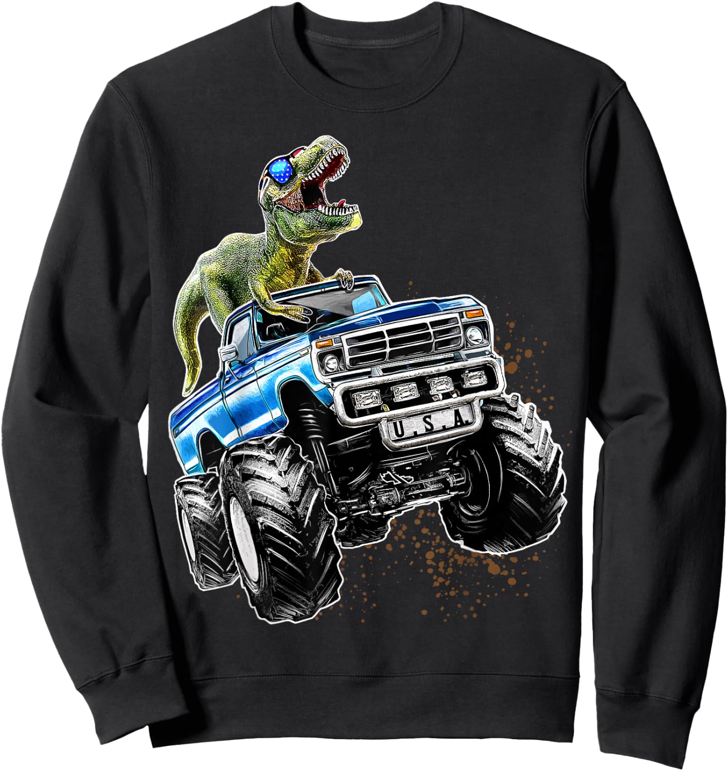 T Rex Dinosaur Monster Truck Patriotic Birthday Gift Boys Sweatshirt - Sweatshirt | Black