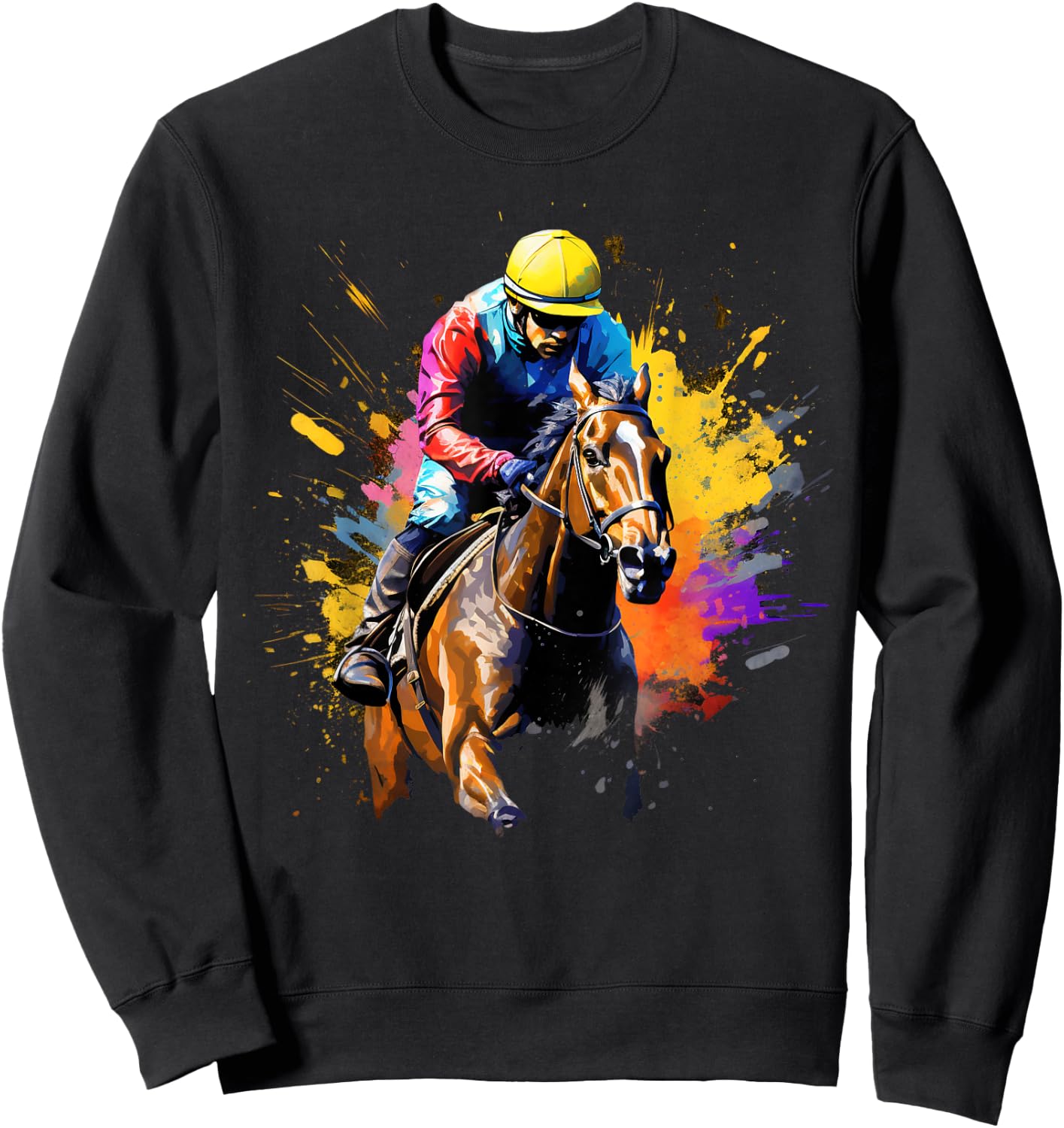 Colorful Jockey Boy on Horse Racing Sweatshirt - Sweatshirt | Black